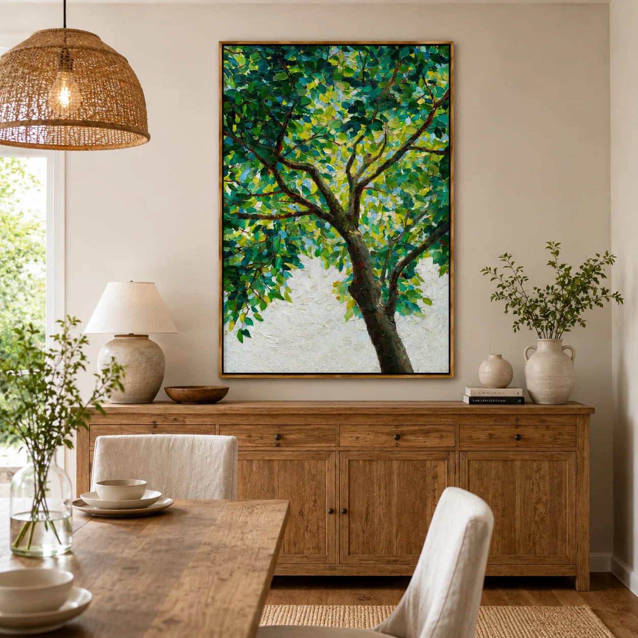 Green Tree Hand-Painted Oil Painting, Textured Nature Wall Art for Modern Home Decor#OA 0972