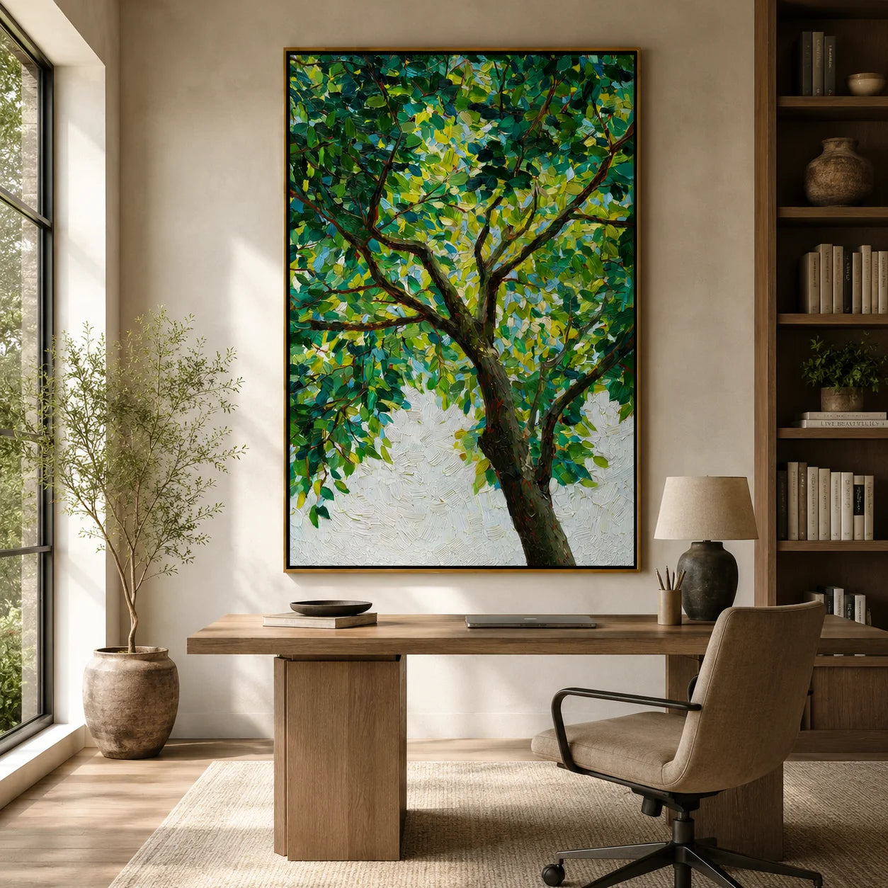Green Tree Hand-Painted Oil Painting, Textured Nature Wall Art for Modern Home Decor#OA 0972