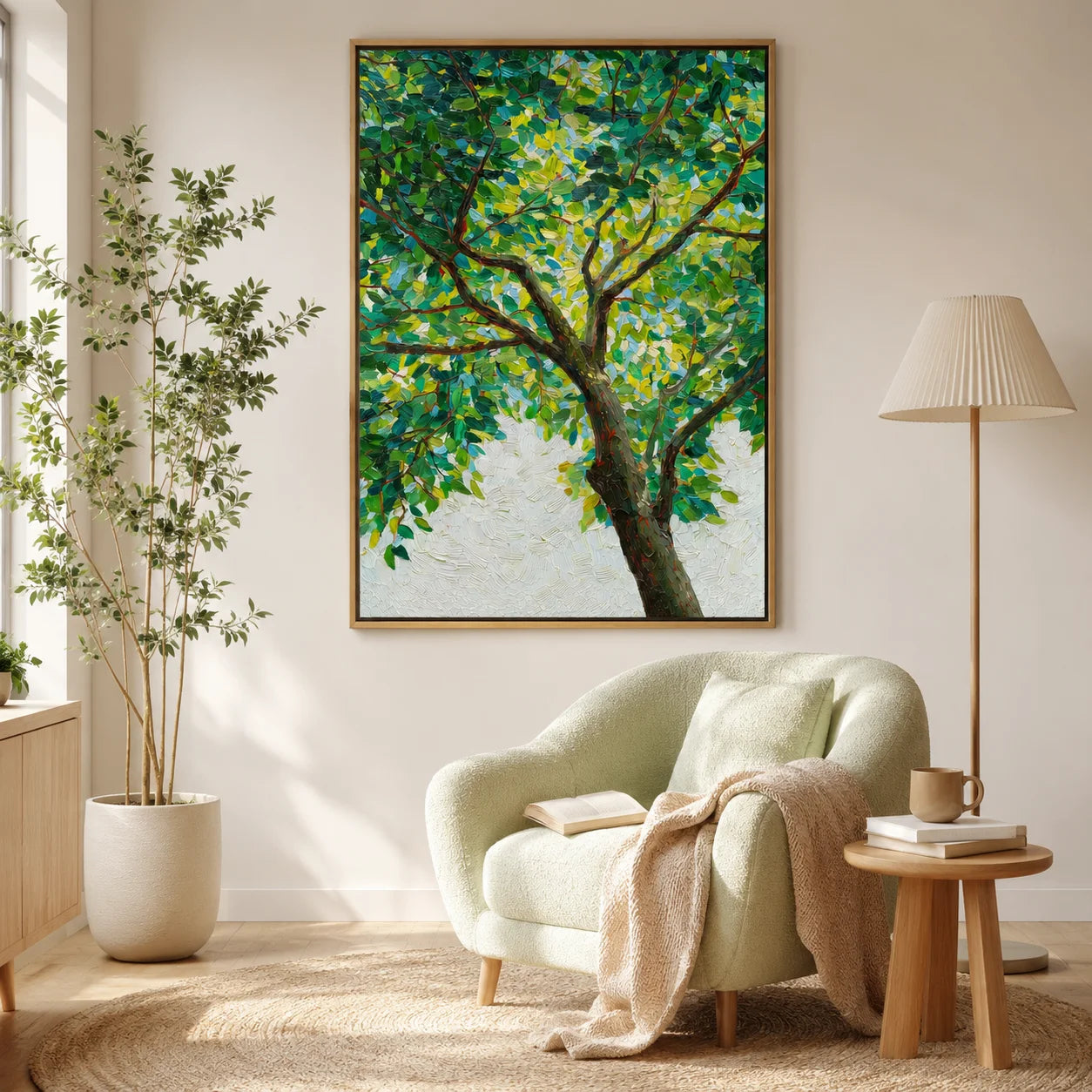 Green Tree Hand-Painted Oil Painting, Textured Nature Wall Art for Modern Home Decor#OA 0972