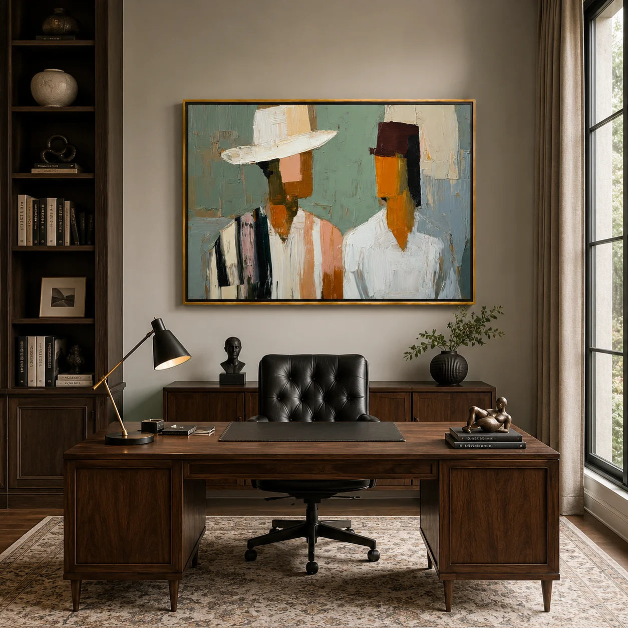 Hand-Painted Abstract Couple Portrait Oil Painting, Textured Modern Figure Wall Art for Contemporary Home Decor#OA 0999