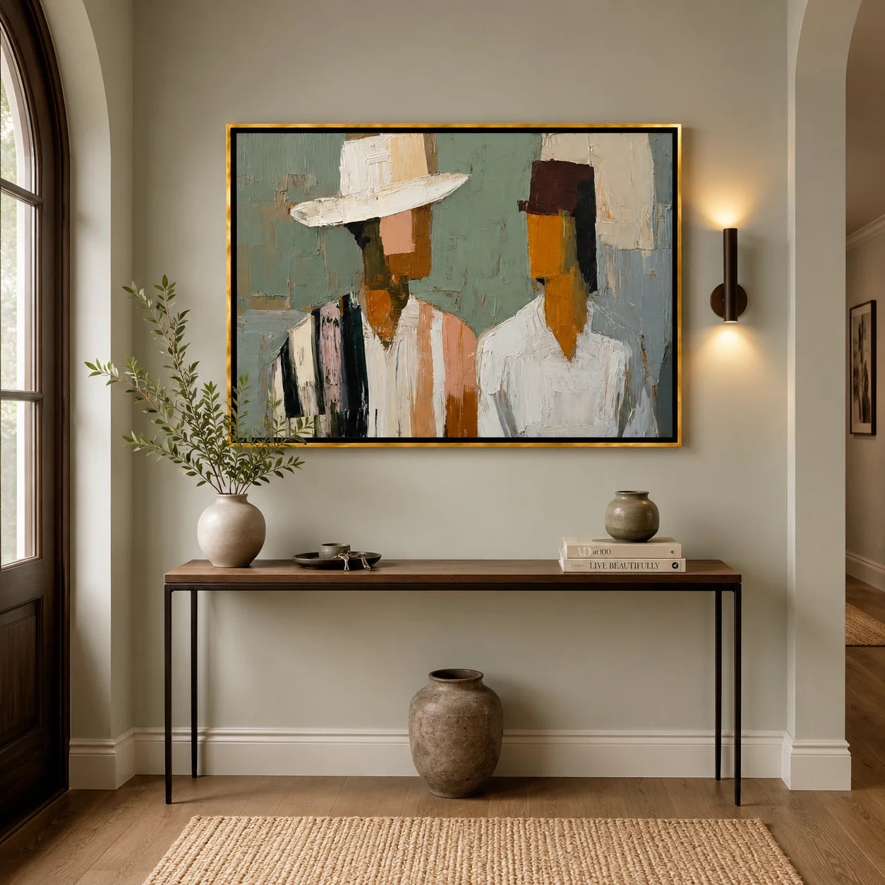 Hand-Painted Abstract Couple Portrait Oil Painting, Textured Modern Figure Wall Art for Contemporary Home Decor#OA 0999