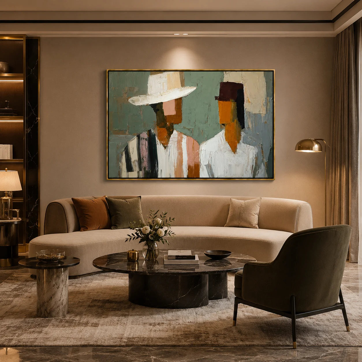 Hand-Painted Abstract Couple Portrait Oil Painting, Textured Modern Figure Wall Art for Contemporary Home Decor#OA 0999