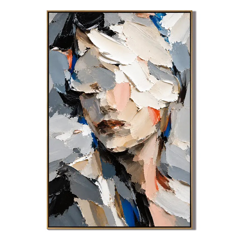 Ownanart Hand-Painted Abstract Woman Portrait Oil Painting – Textured Palette Knife Figurative Canvas Wall Art