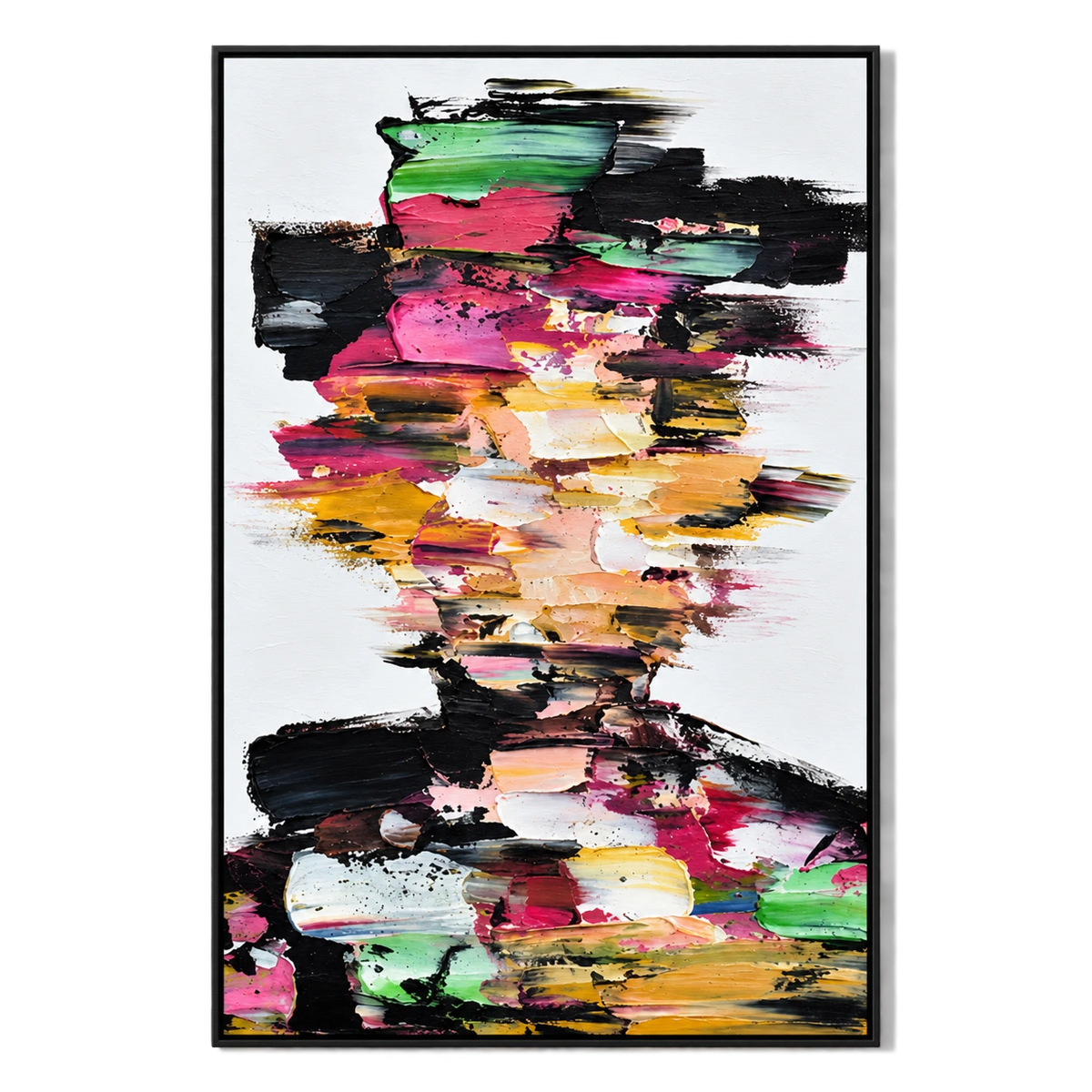 Ownanart Hand-Painted Colorful Abstract Faceless Portrait in Pink Green and Gold Oil Painting – Modern Figurative Art, 3D Textured Vertical Impasto Canvas Wall Art for Living Room Bedroom Entryway and Office #OA 1586