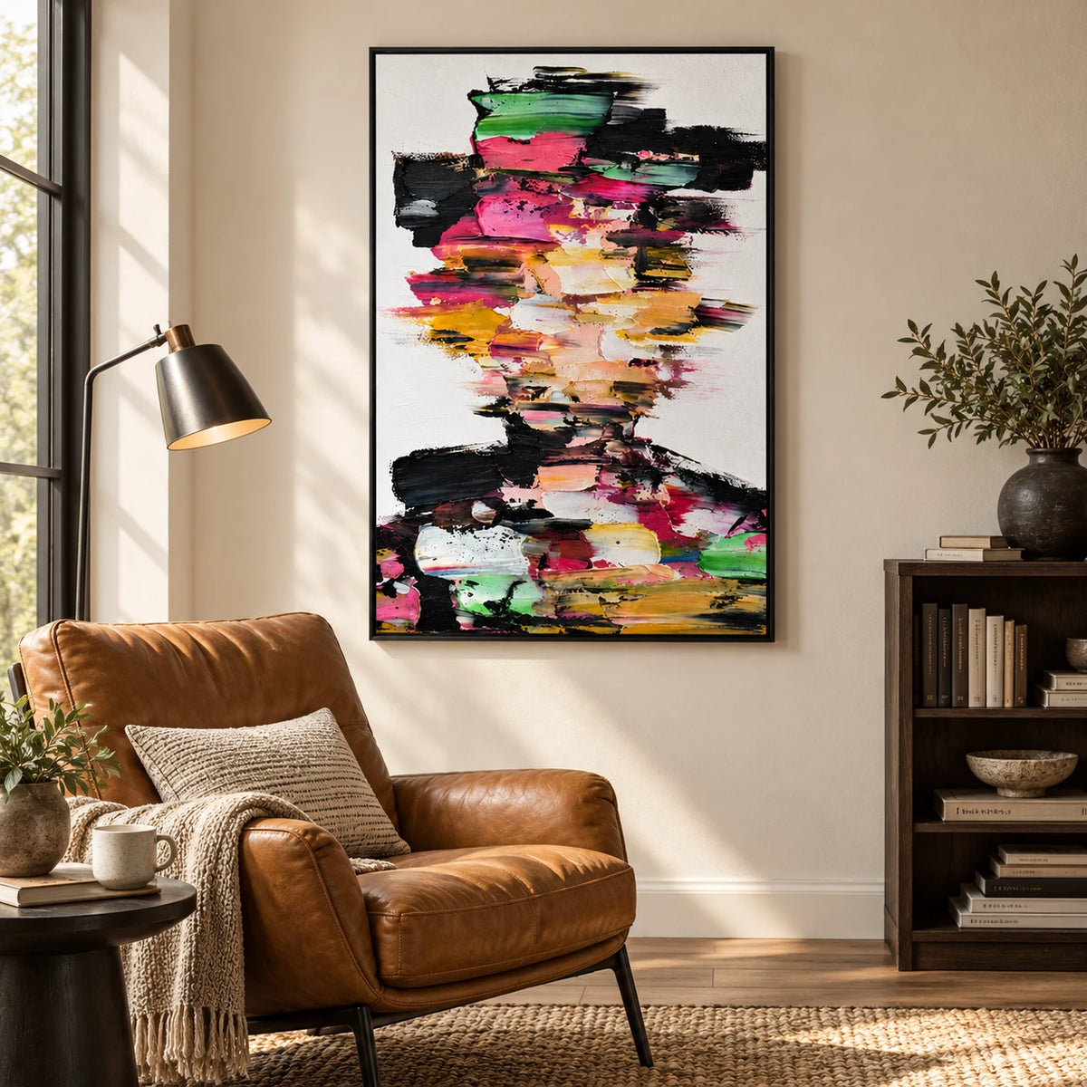 Ownanart Hand-Painted Colorful Abstract Faceless Portrait in Pink Green and Gold Oil Painting – Modern Figurative Art, 3D Textured Vertical Impasto Canvas Wall Art for Living Room Bedroom Entryway and Office #OA 1586