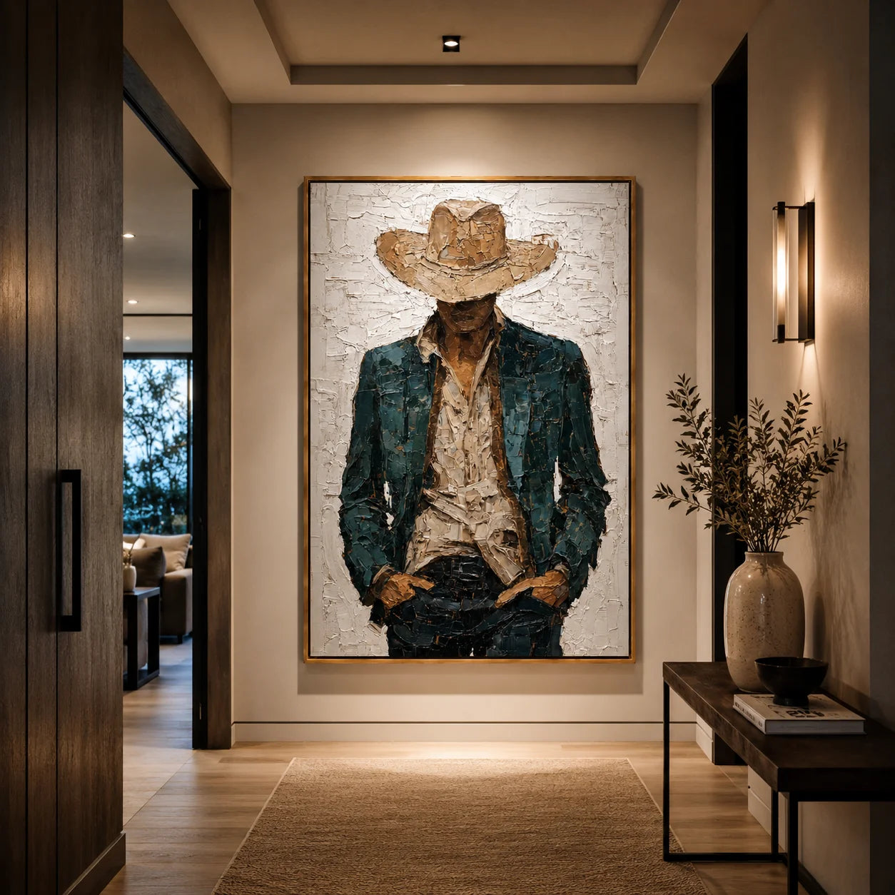 Hand-Painted Cowboy Portrait Oil Painting, Textured Western Figure Wall Art for Modern Rustic Home Decor#OA 0993