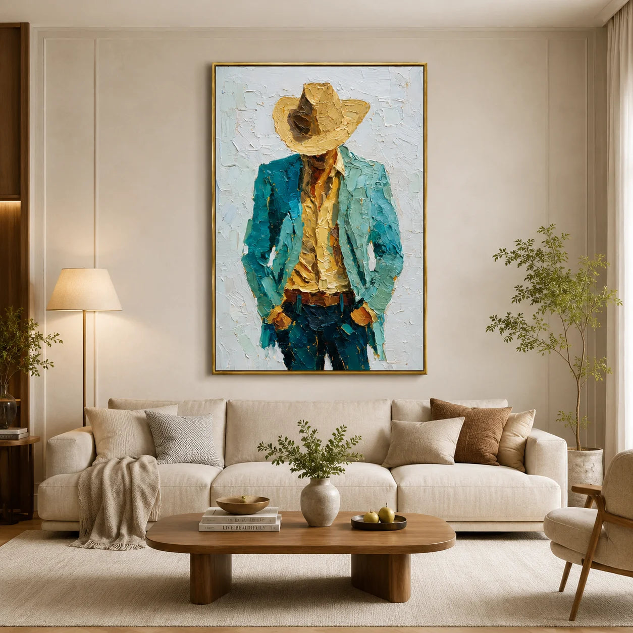 Hand-Painted Cowboy Portrait Oil Painting, Textured Western Wall Art for Modern Rustic Home Decor#OA 0994