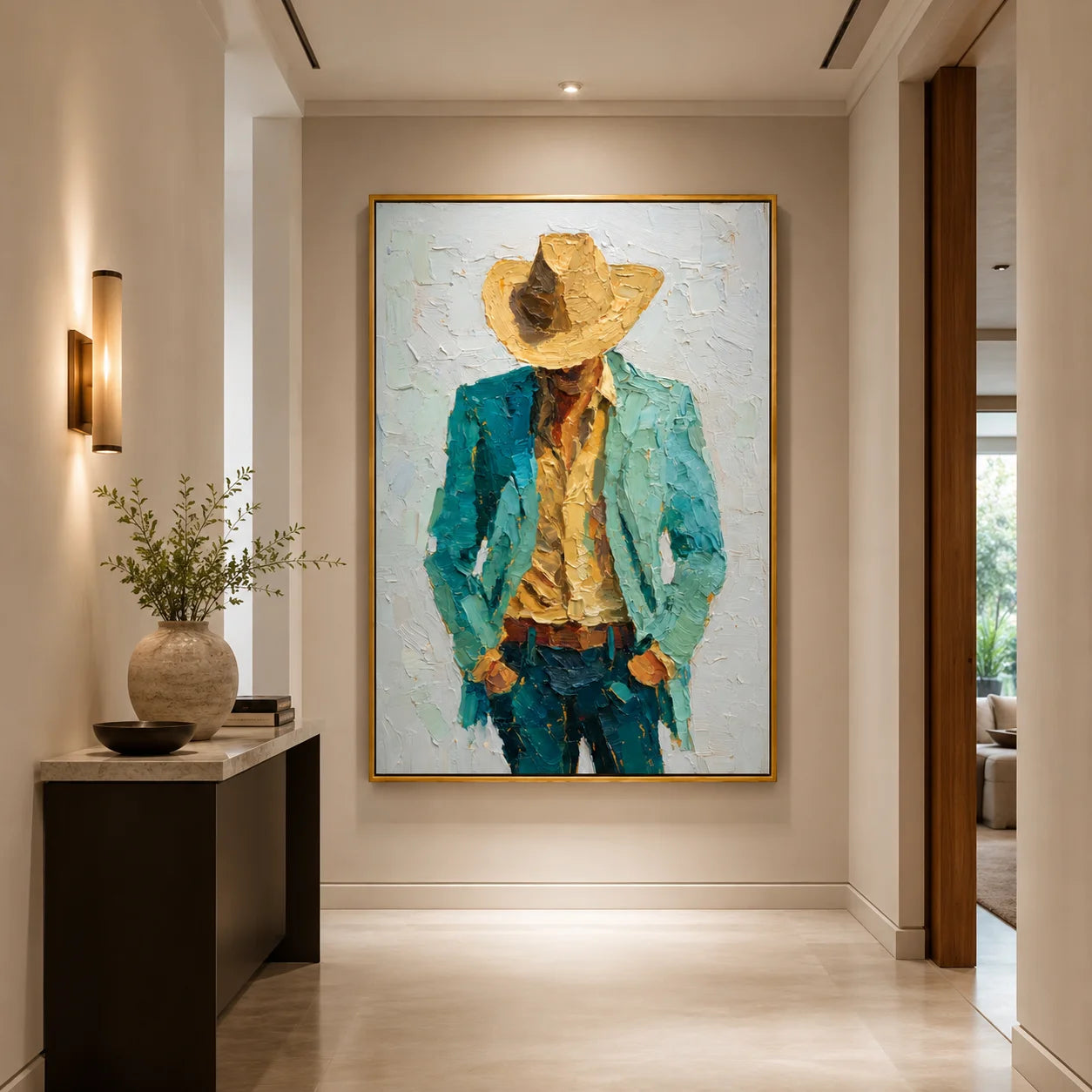 Hand-Painted Cowboy Portrait Oil Painting, Textured Western Wall Art for Modern Rustic Home Decor#OA 0994