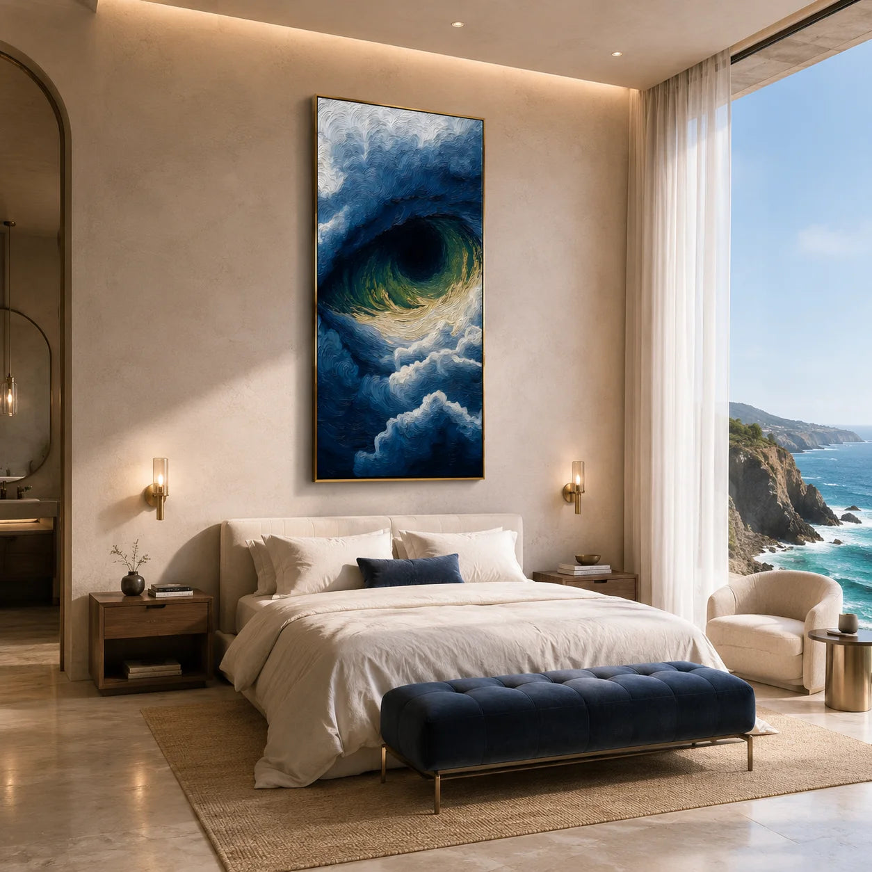 Ownanart Hand-Painted Deep Blue Ocean Wave Oil Painting | Modern Textured Turquoise Sea Wave & Coastal Seascape Wall Art for Living Room and Bedroom # OA 1340