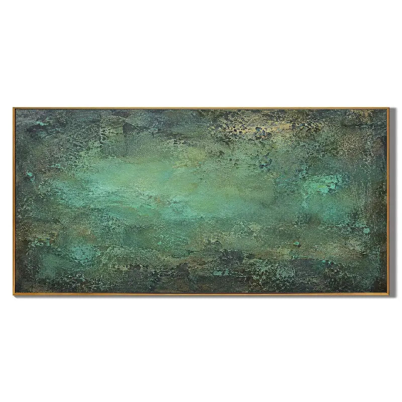 Ownanart Hand-Painted Emerald Green Abstract Textured Oil Painting – Dark Teal, Turquoise and Forest Green Modern Impasto Wall Art for Living Room and Contemporary Home Decor