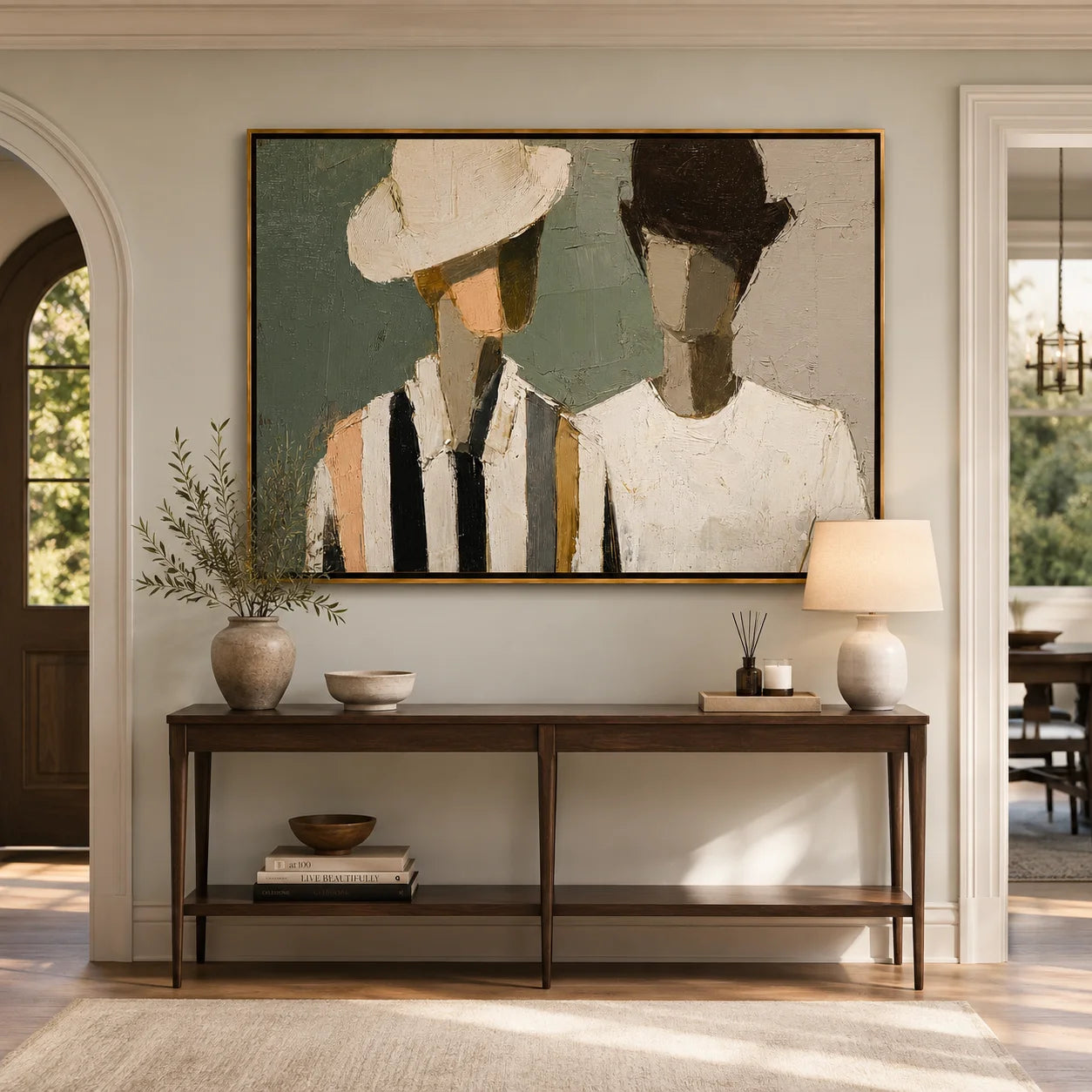 Hand-Painted Fashion Portrait Oil Painting, Modern Couple Wall Art for Chic Contemporary Home Decor#OA 0998