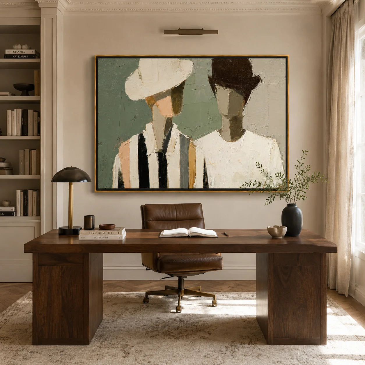 Hand-Painted Fashion Portrait Oil Painting, Modern Couple Wall Art for Chic Contemporary Home Decor#OA 0998