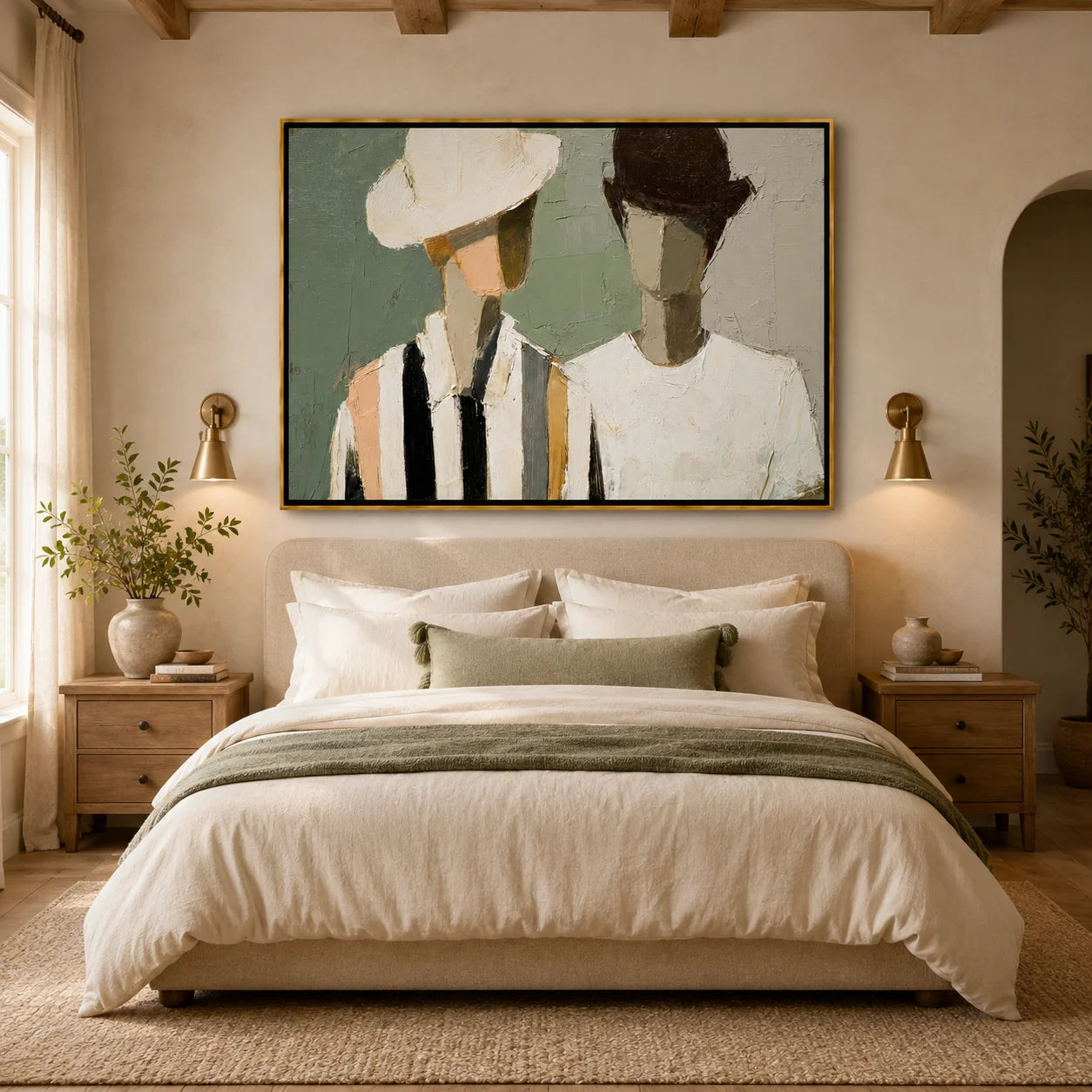 Hand-Painted Fashion Portrait Oil Painting, Modern Couple Wall Art for Chic Contemporary Home Decor#OA 0998