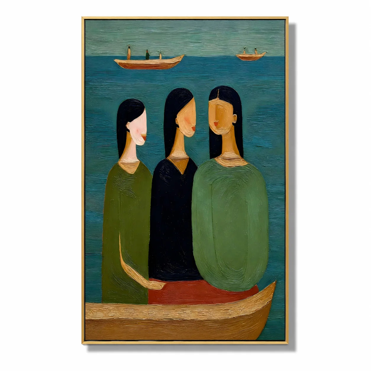 Hand-Painted Figurative Oil Painting, Textured Boat Portrait Wall Art for Modern Home Decor #OA 0911