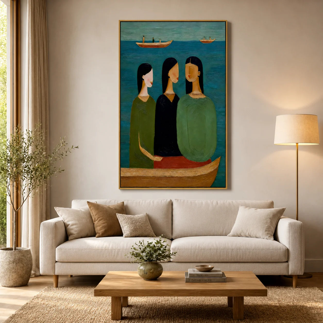 Hand-Painted Figurative Oil Painting, Textured Boat Portrait Wall Art for Modern Home Decor #OA 0911