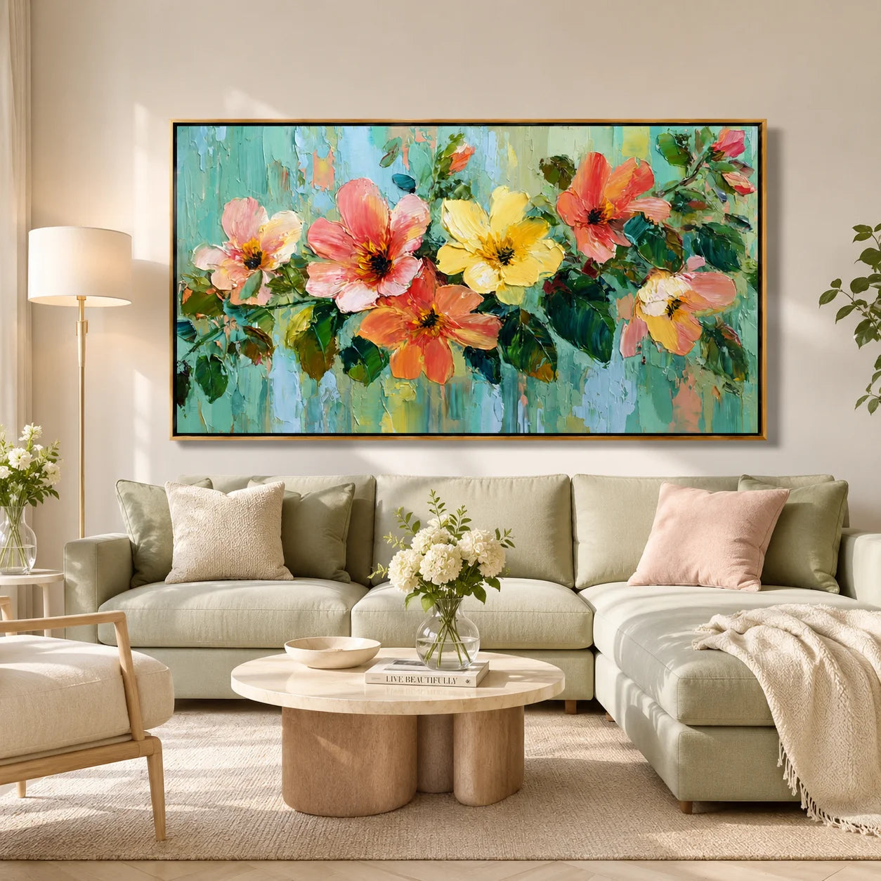Hand-Painted Floral Oil Painting, Colorful Textured Flower Canvas Wall Art for Modern Home Decor
