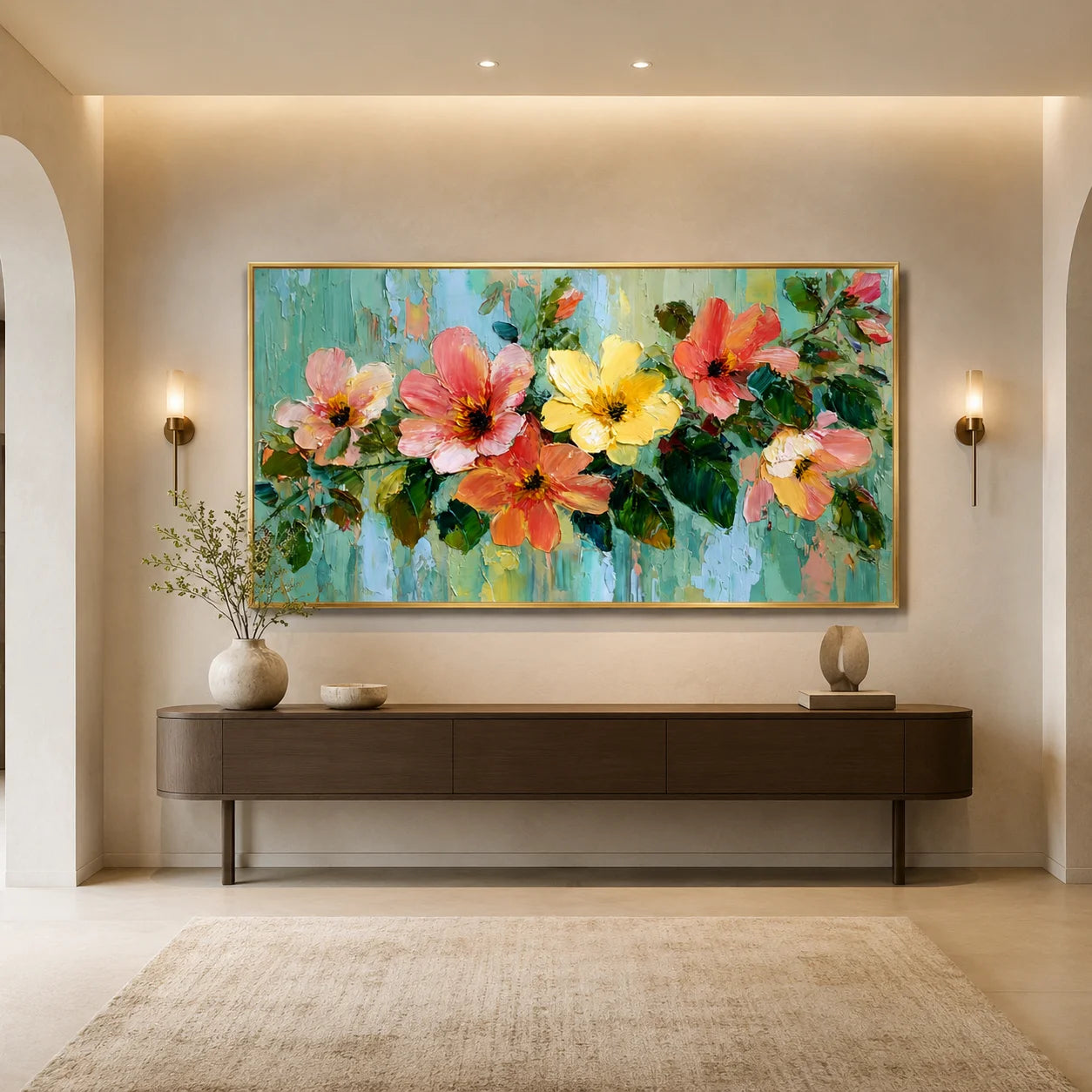 Hand-Painted Floral Oil Painting, Colorful Textured Flower Canvas Wall Art for Modern Home Decor#OA 0936