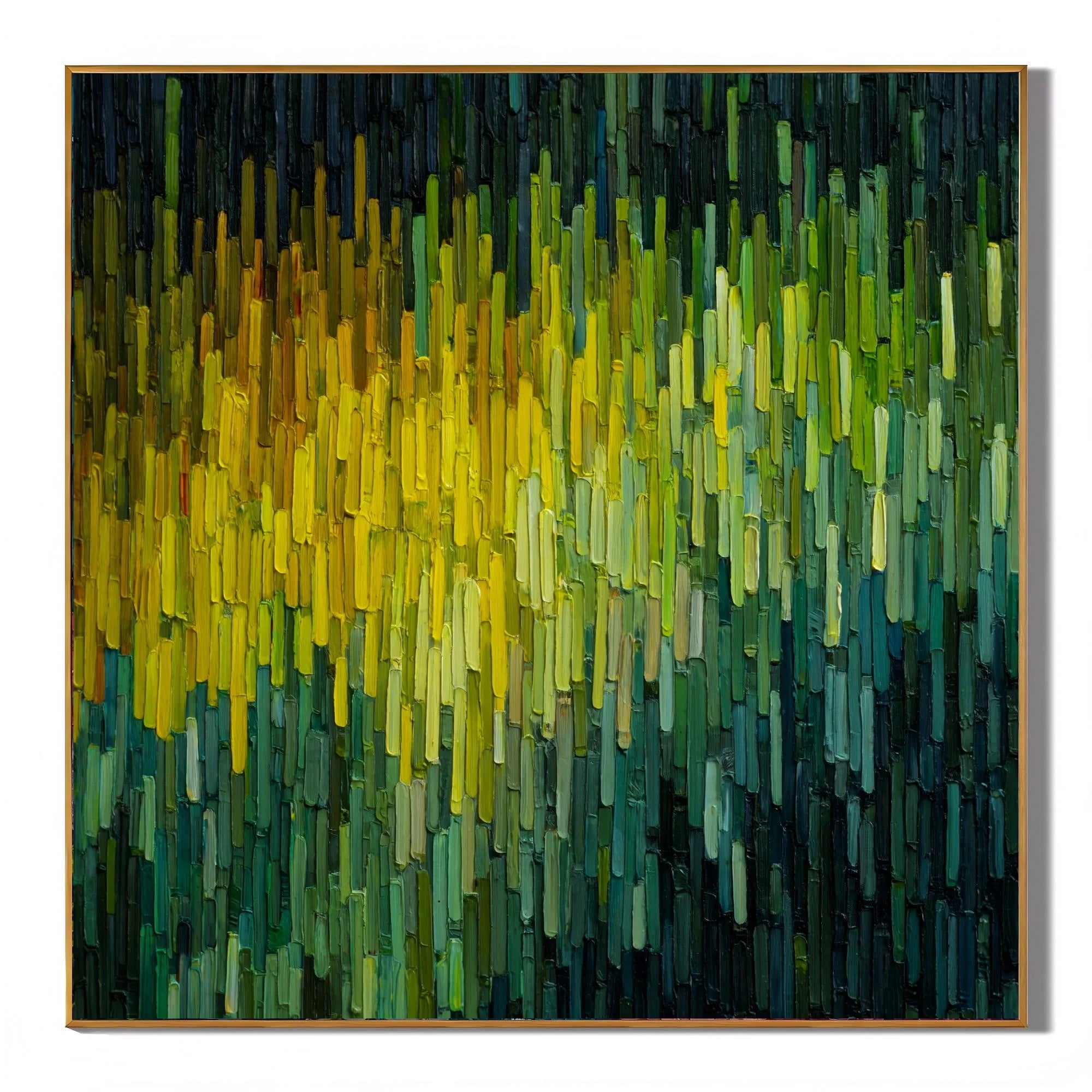 Hand-Painted Green and Yellow Abstract Impasto Oil Painting, Textured Forest Light Canvas Wall Art for Modern Living Room Decor # OA 1156