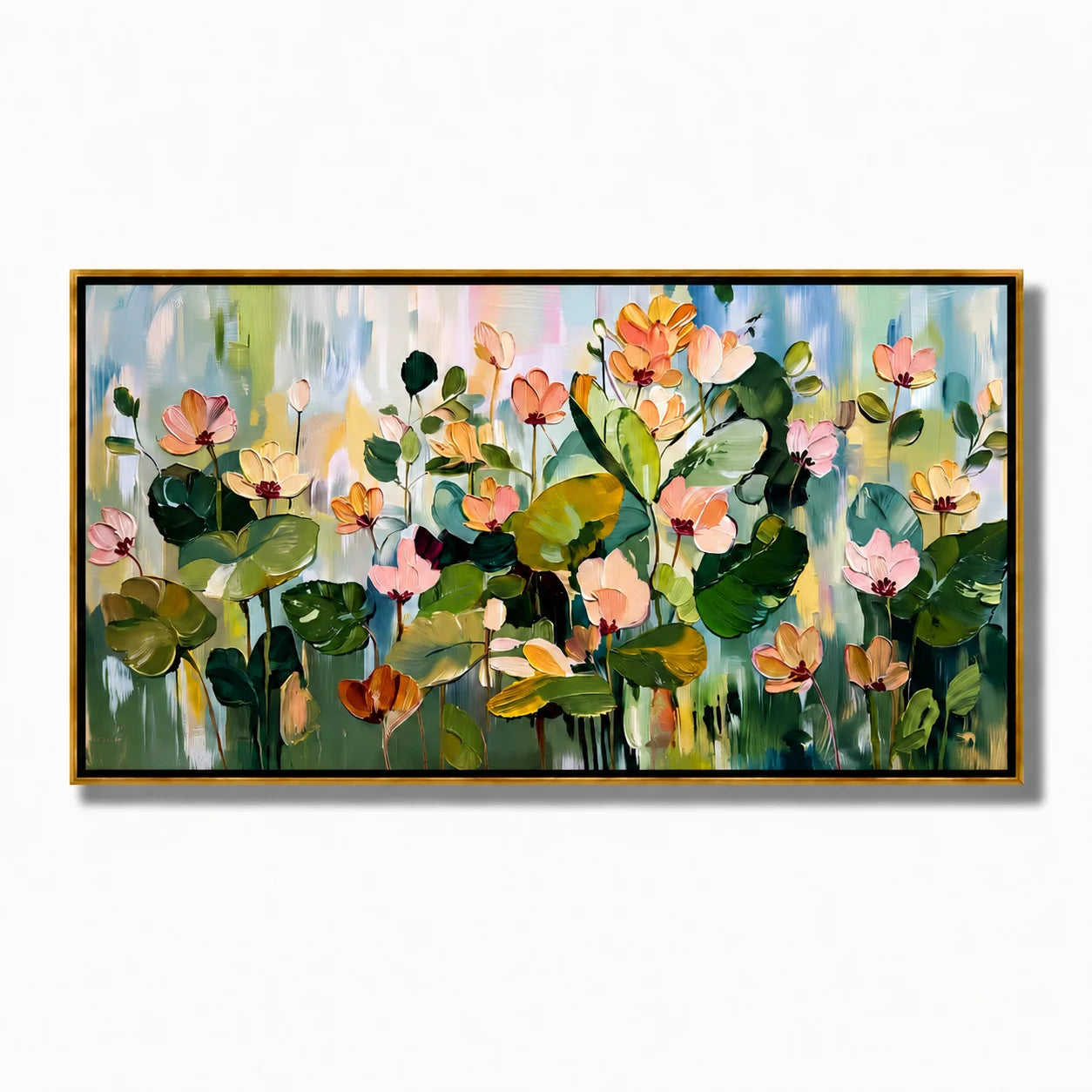 Hand-Painted Lotus Flower Oil Painting, Large Floral Wall Art for Elegant Modern Home Decor#OA 0990
