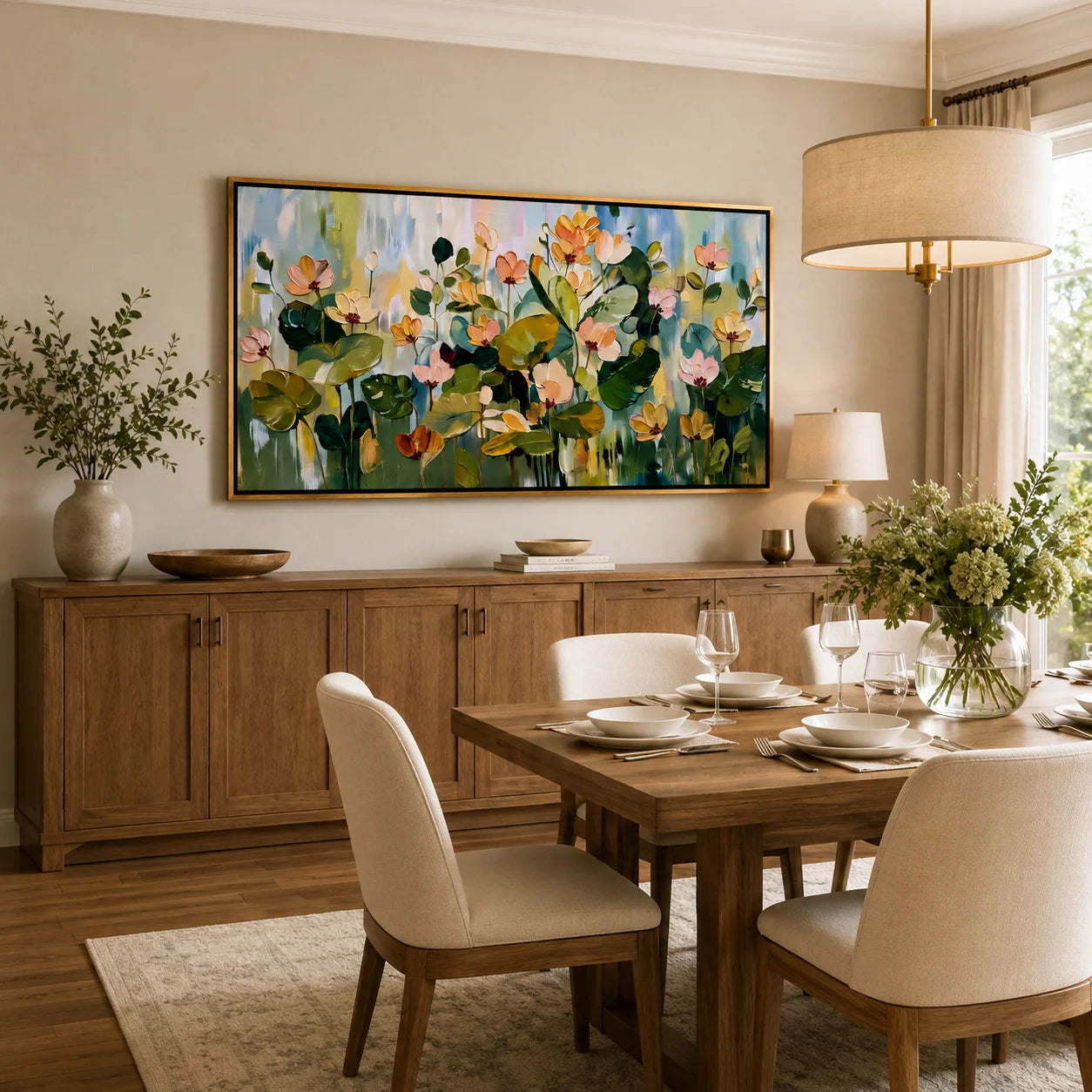 Hand-Painted Lotus Flower Oil Painting, Large Floral Wall Art for Elegant Modern Home Decor#OA 0990