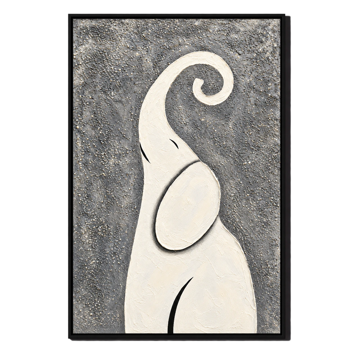 Ownanart Hand-Painted Minimalist Ivory Elephant with Curled Trunk Oil Painting – Modern Animal Art, 3D Textured Vertical Impasto Canvas Wall Art for Living Room Bedroom Entryway and Office #OA 1585