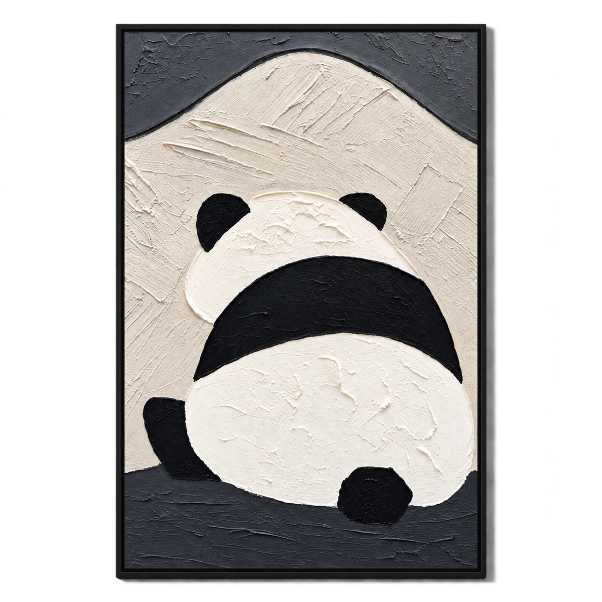 Ownanart Hand-Painted Minimalist Panda Viewed from Behind Oil Painting – Modern Animal Art, 3D Textured Vertical Impasto Canvas Wall Art for Living Room Bedroom Entryway and Office #OA 1588