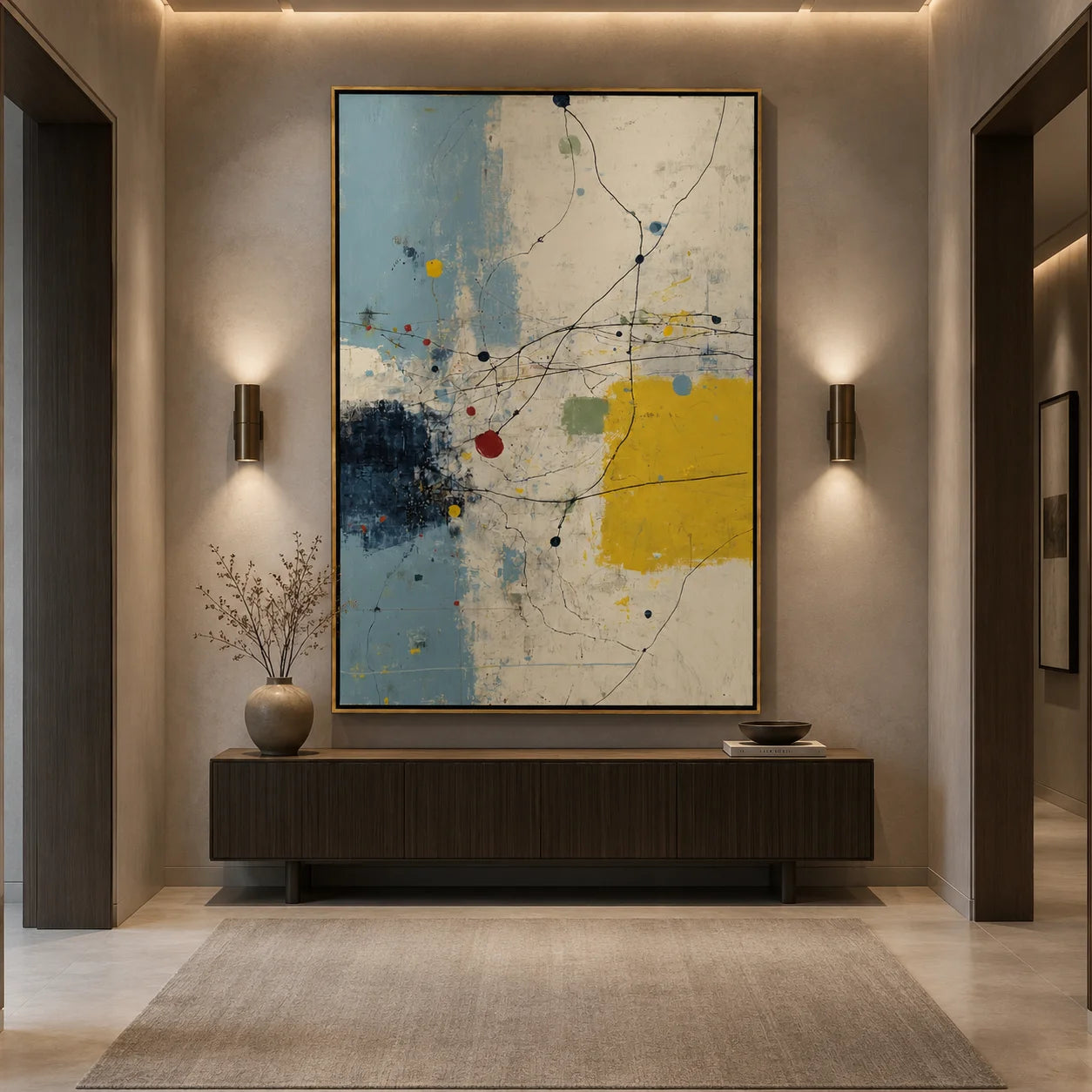 Hand-Painted Modern Abstract Oil Painting, Blue and Yellow Textured Canvas Wall Art for Contemporary Home Decor#OA 0937