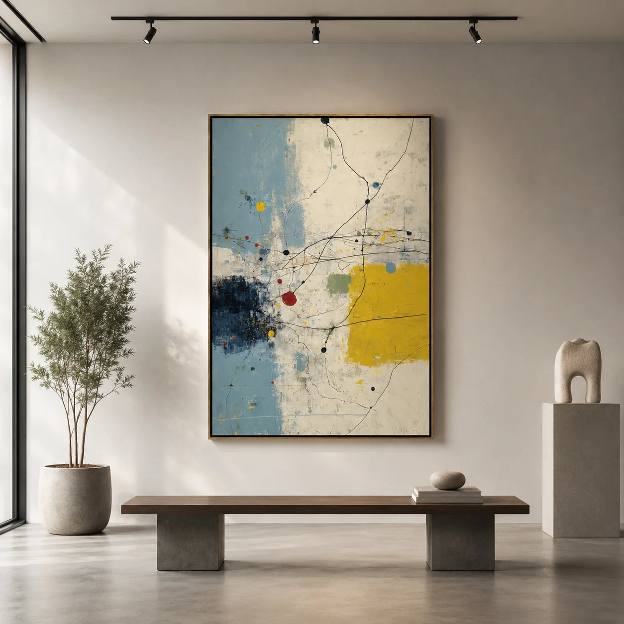 Hand-Painted Modern Abstract Oil Painting, Blue and Yellow Textured Canvas Wall Art for Contemporary Home Decor#OA 0937
