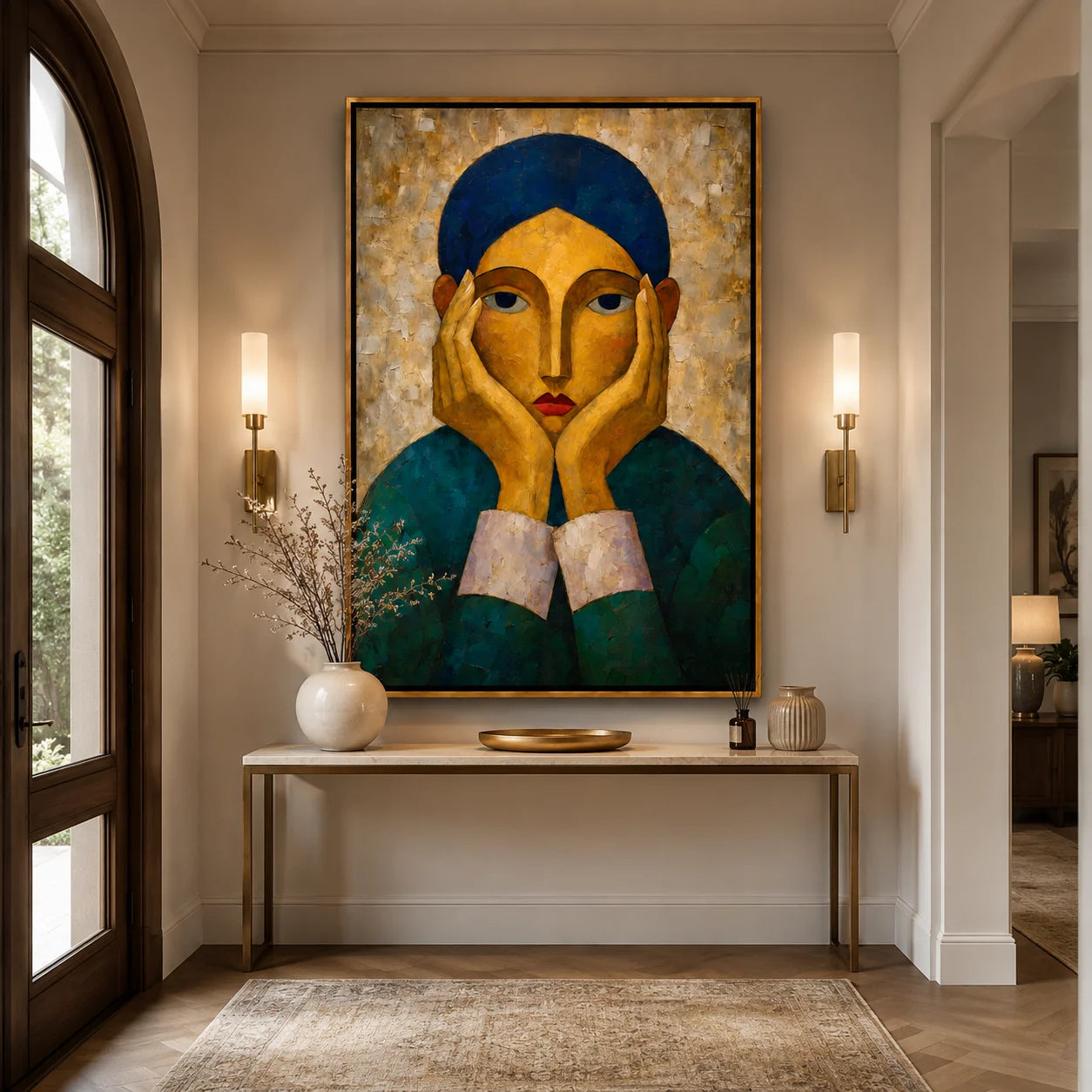 Hand-Painted Modern Female Portrait Oil Painting, Textured Figurative Canvas Wall Art for Contemporary Home Decor#OA 0942