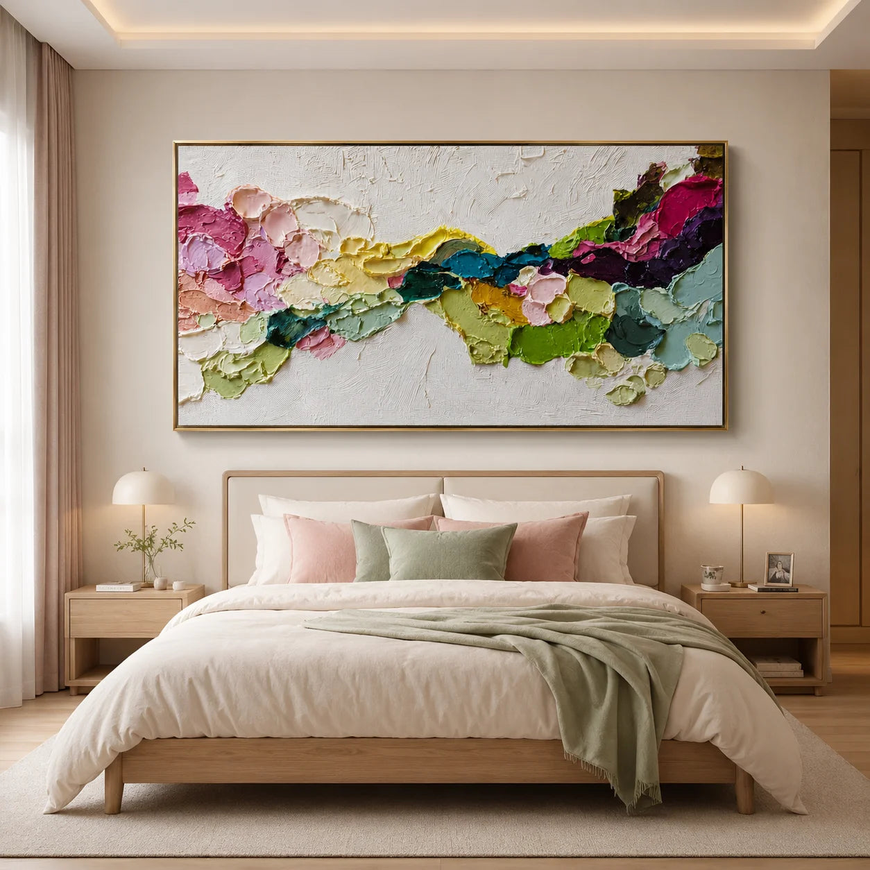 Hand-Painted Textured Abstract Floral Oil Painting | Colorful Modern Large Canvas Wall Art for Living Room#OA 0928