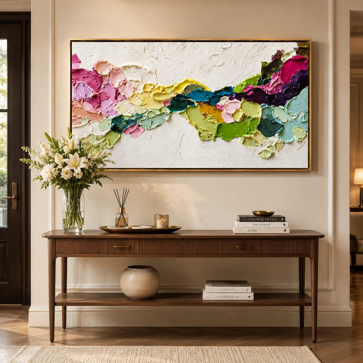 Hand-Painted Textured Abstract Floral Oil Painting | Colorful Modern Large Canvas Wall Art for Living Room#OA 0928