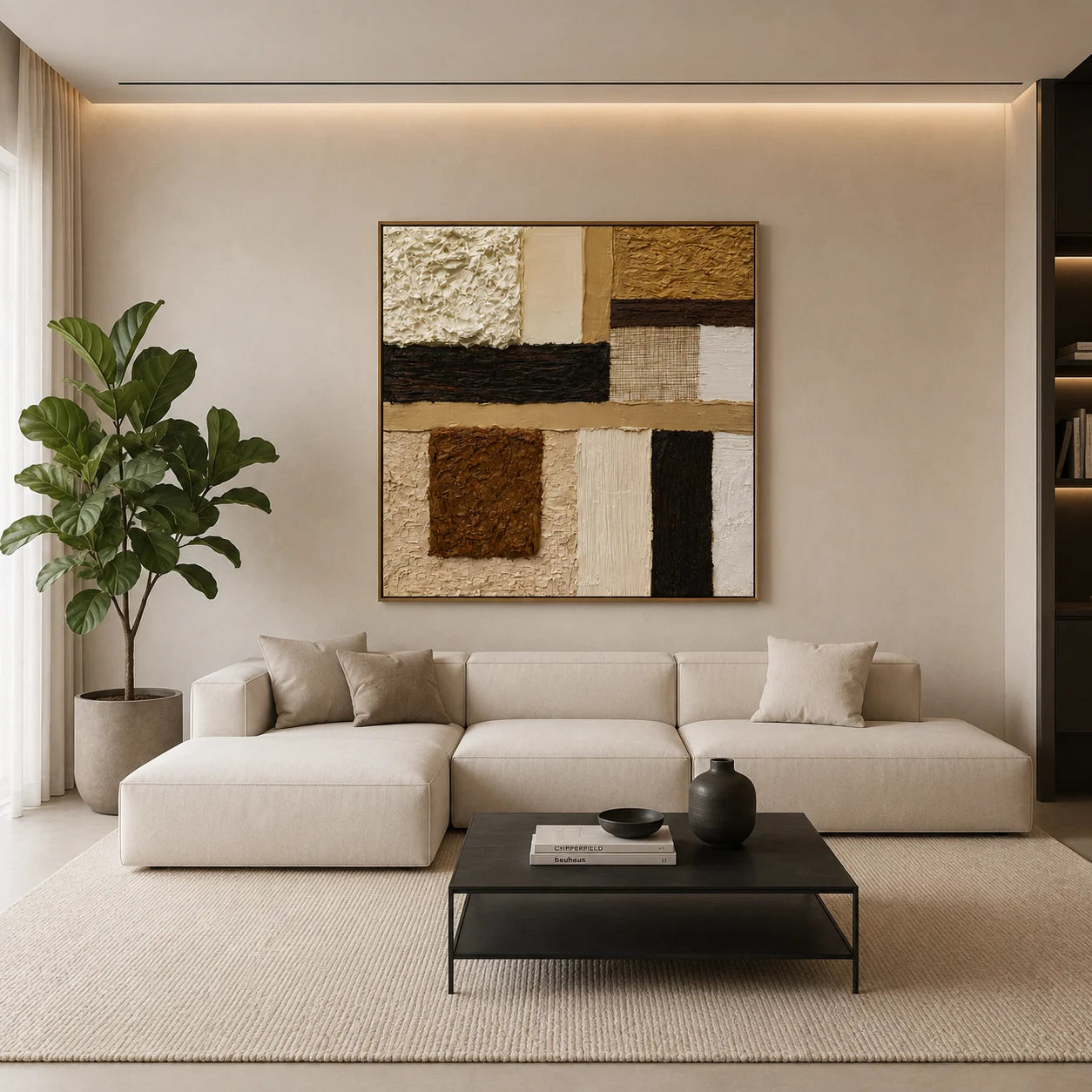 Hand-Painted Textured Abstract Oil Painting – Neutral Geometric Wall Art for Modern Home Decor#OA 0975