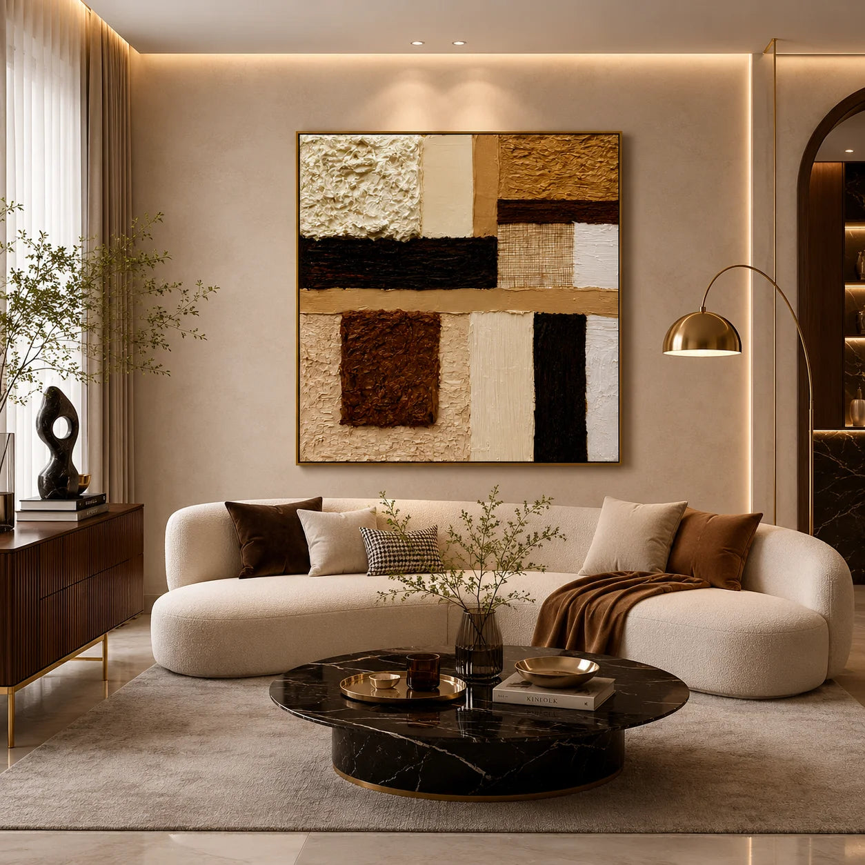 Hand-Painted Textured Abstract Oil Painting – Neutral Geometric Wall Art for Modern Home Decor#OA 0975