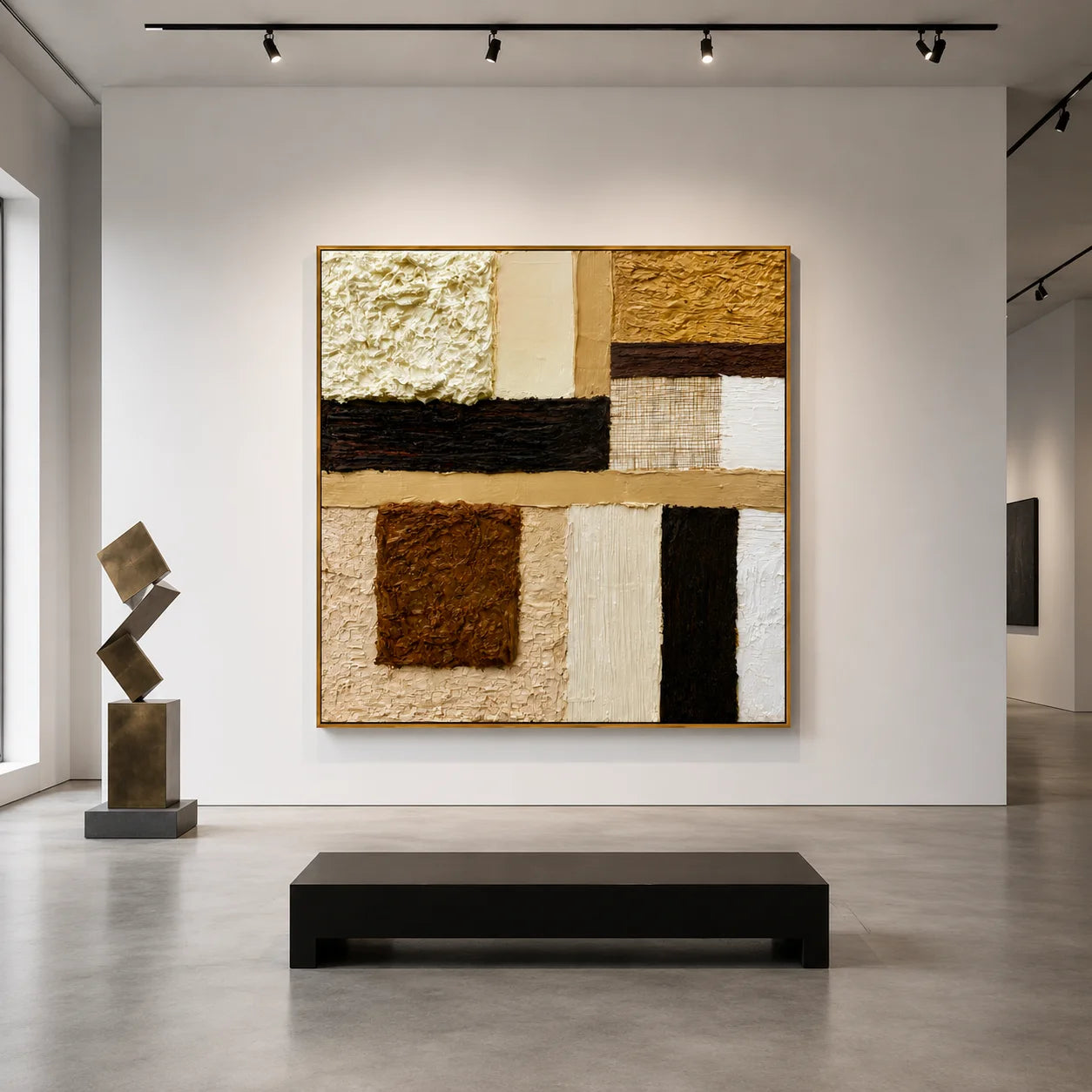 Hand-Painted Textured Abstract Oil Painting – Neutral Geometric Wall Art for Modern Home Decor#OA 0975