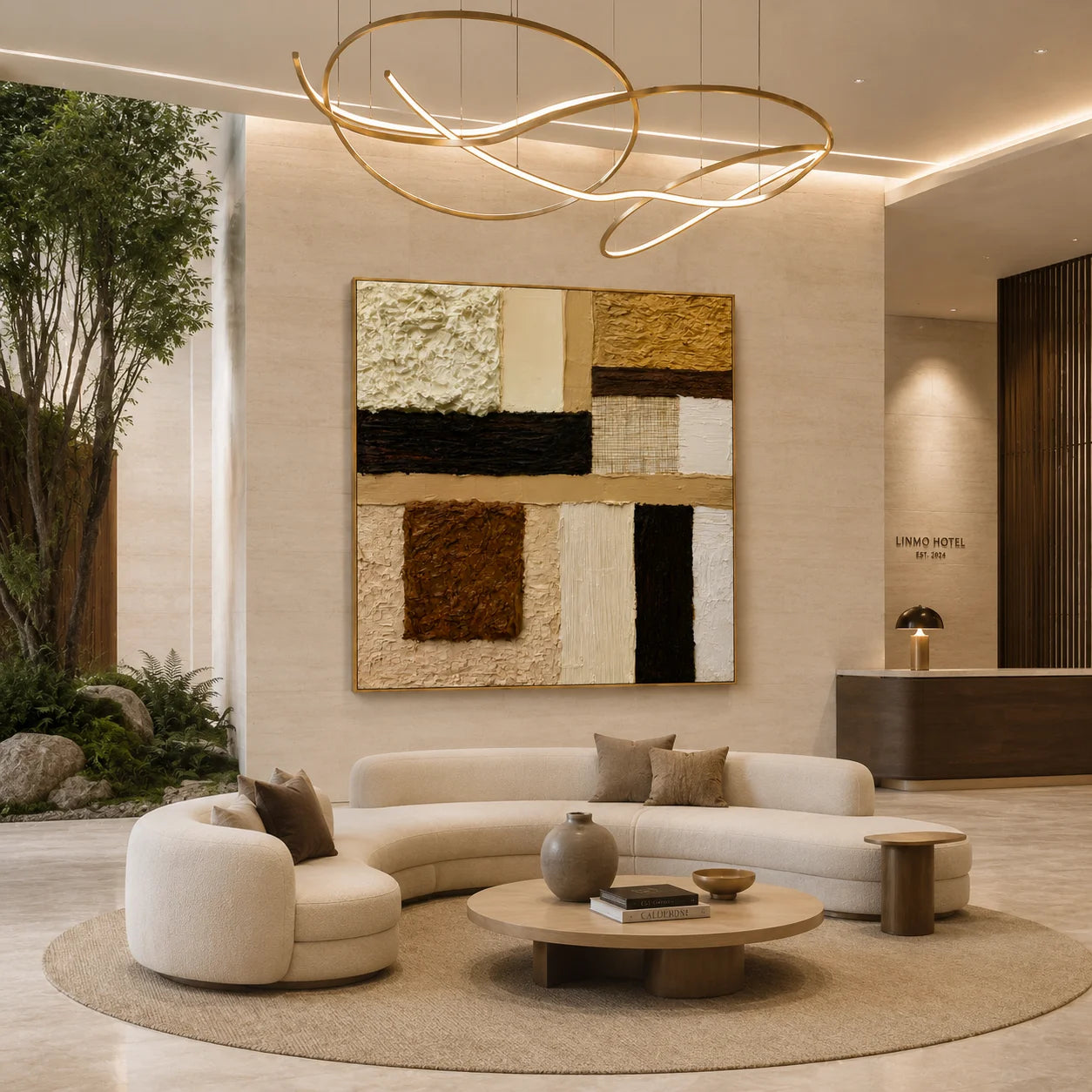 Hand-Painted Textured Abstract Oil Painting – Neutral Geometric Wall Art for Modern Home Decor#OA 0975