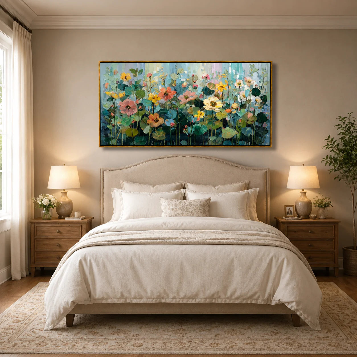 Hand-Painted Wildflower Oil Painting, Large Pastel Floral Wall Art for Modern Elegant Home Decor#OA 0992