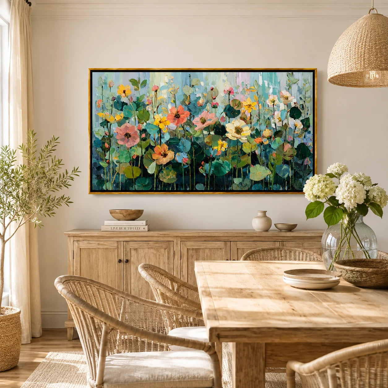 Hand-Painted Wildflower Oil Painting, Large Pastel Floral Wall Art for Modern Elegant Home Decor#OA 0992