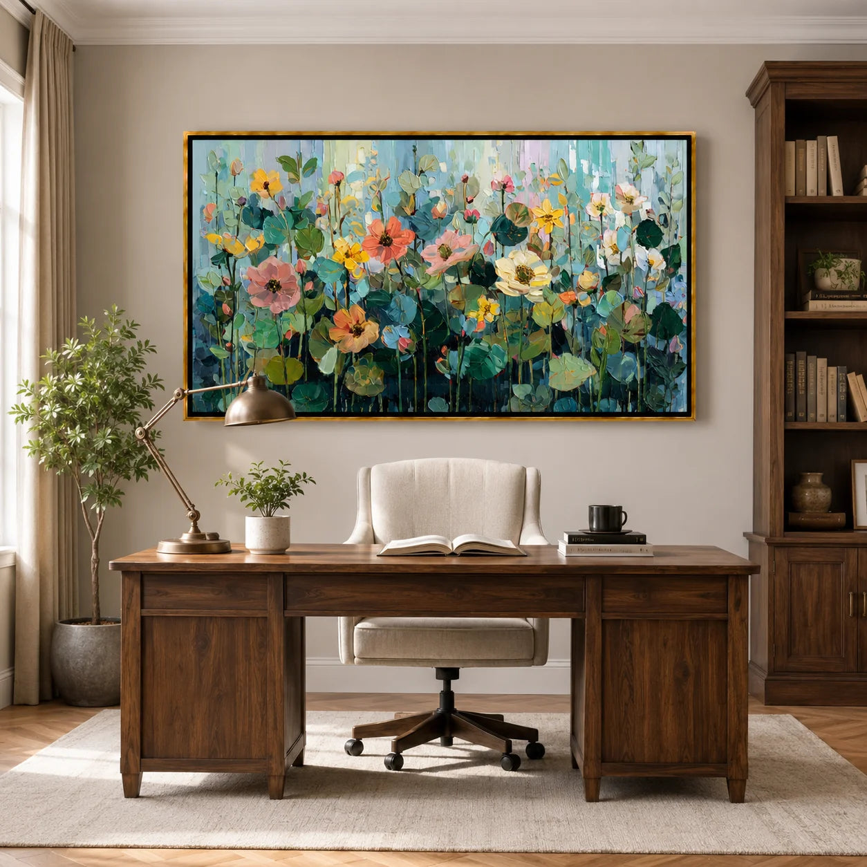 Hand-Painted Wildflower Oil Painting, Large Pastel Floral Wall Art for Modern Elegant Home Decor#OA 0992
