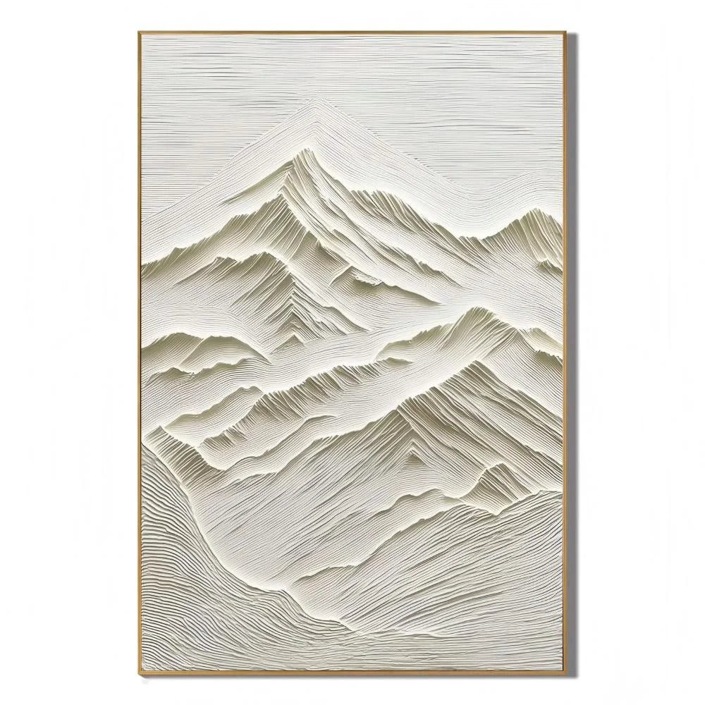 Ivory Minimalist Mountain Line Textured Hand-Painted Oil Painting | Modern Relief Abstract Landscape Wall Art for Living Room, Bedroom and Study