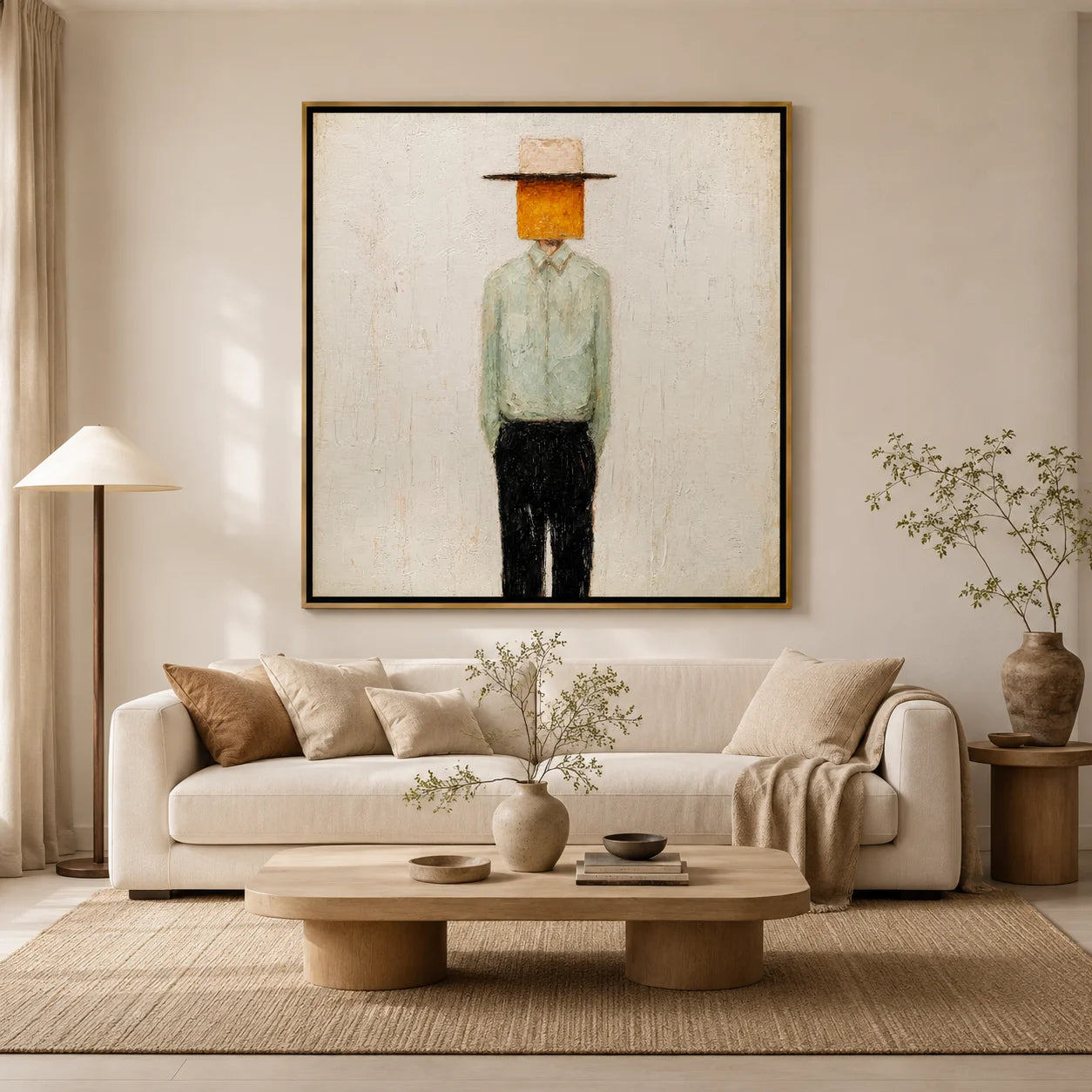 Minimalist Abstract Cowboy Hand-Painted Oil Painting, Textured Western Portrait Wall Art for Modern Home Decor#OA0967