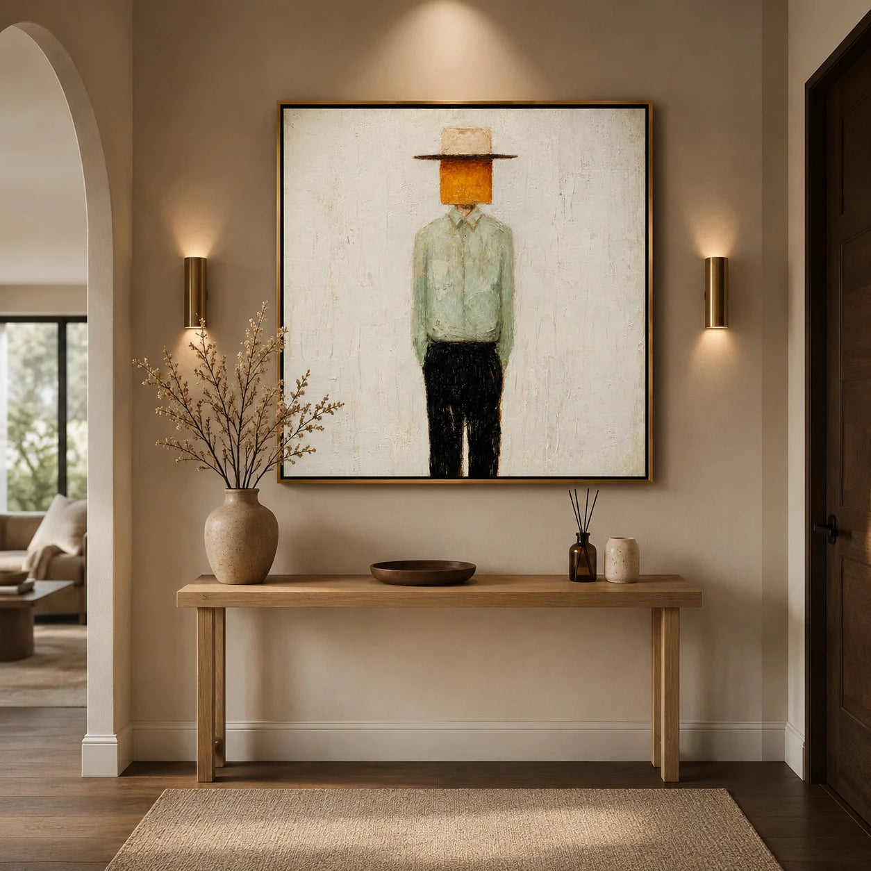 Minimalist Abstract Cowboy Hand-Painted Oil Painting, Textured Western Portrait Wall Art for Modern Home Decor#OA0967