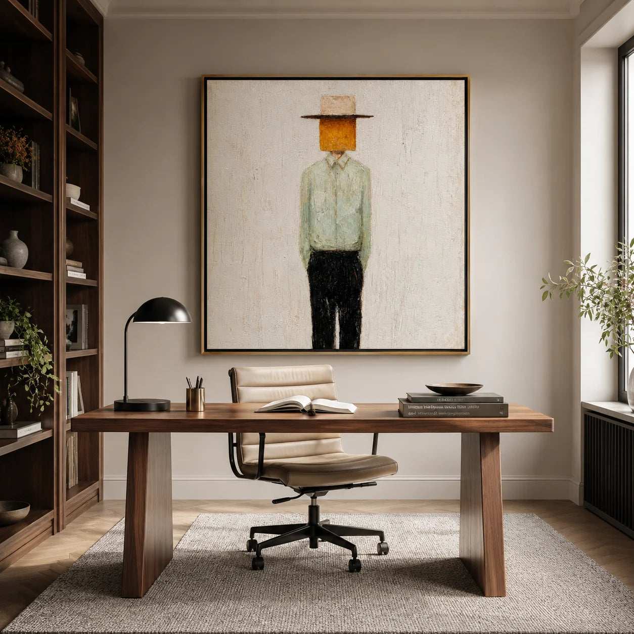 Minimalist Abstract Cowboy Hand-Painted Oil Painting, Textured Western Portrait Wall Art for Modern Home Decor#OA0967