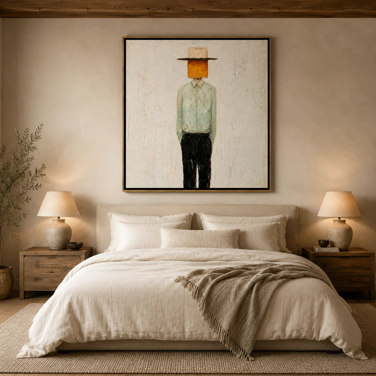 Minimalist Abstract Cowboy Hand-Painted Oil Painting, Textured Western Portrait Wall Art for Modern Home Decor#OA0967