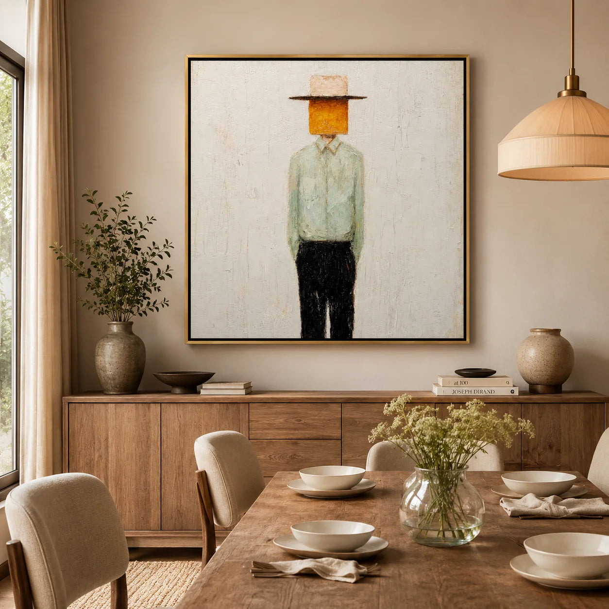 Minimalist Abstract Cowboy Hand-Painted Oil Painting, Textured Western Portrait Wall Art for Modern Home Decor#OA0967