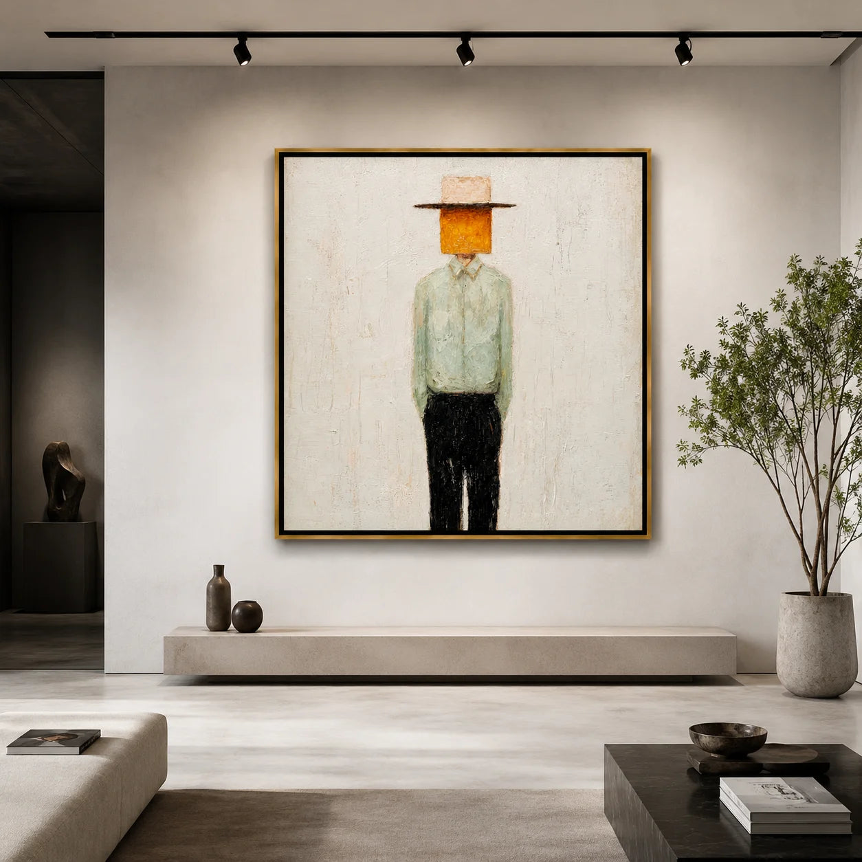 Minimalist Abstract Cowboy Hand-Painted Oil Painting, Textured Western Portrait Wall Art for Modern Home Decor#OA0967
