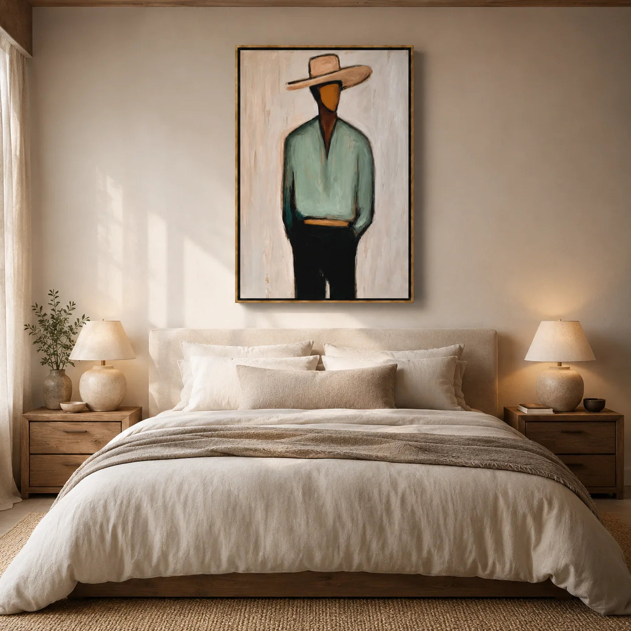 Minimalist Cowboy Portrait Hand-Painted Oil Painting, Textured Western Wall Art for Modern Home Decor#OA 0964