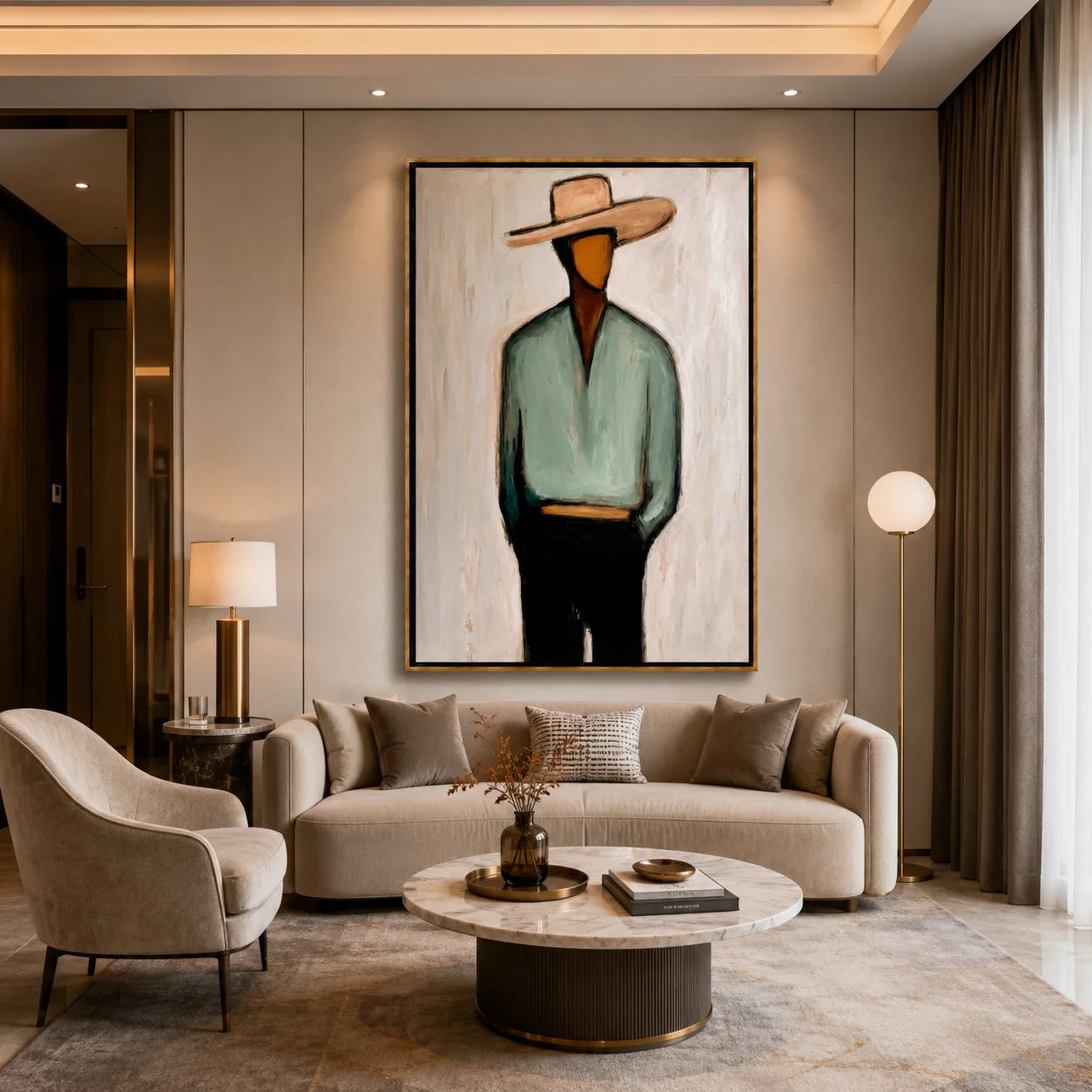 Minimalist Cowboy Portrait Hand-Painted Oil Painting, Textured Western Wall Art for Modern Home Decor#OA 0964