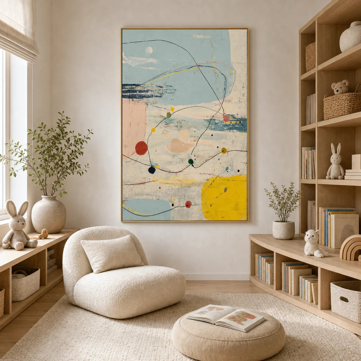Modern Abstract Line Hand-Painted Oil Painting | Minimalist Geometric Wall Art | Scandinavian Contemporary Canvas Artwork for Living Room, Bedroom & Office # 1094