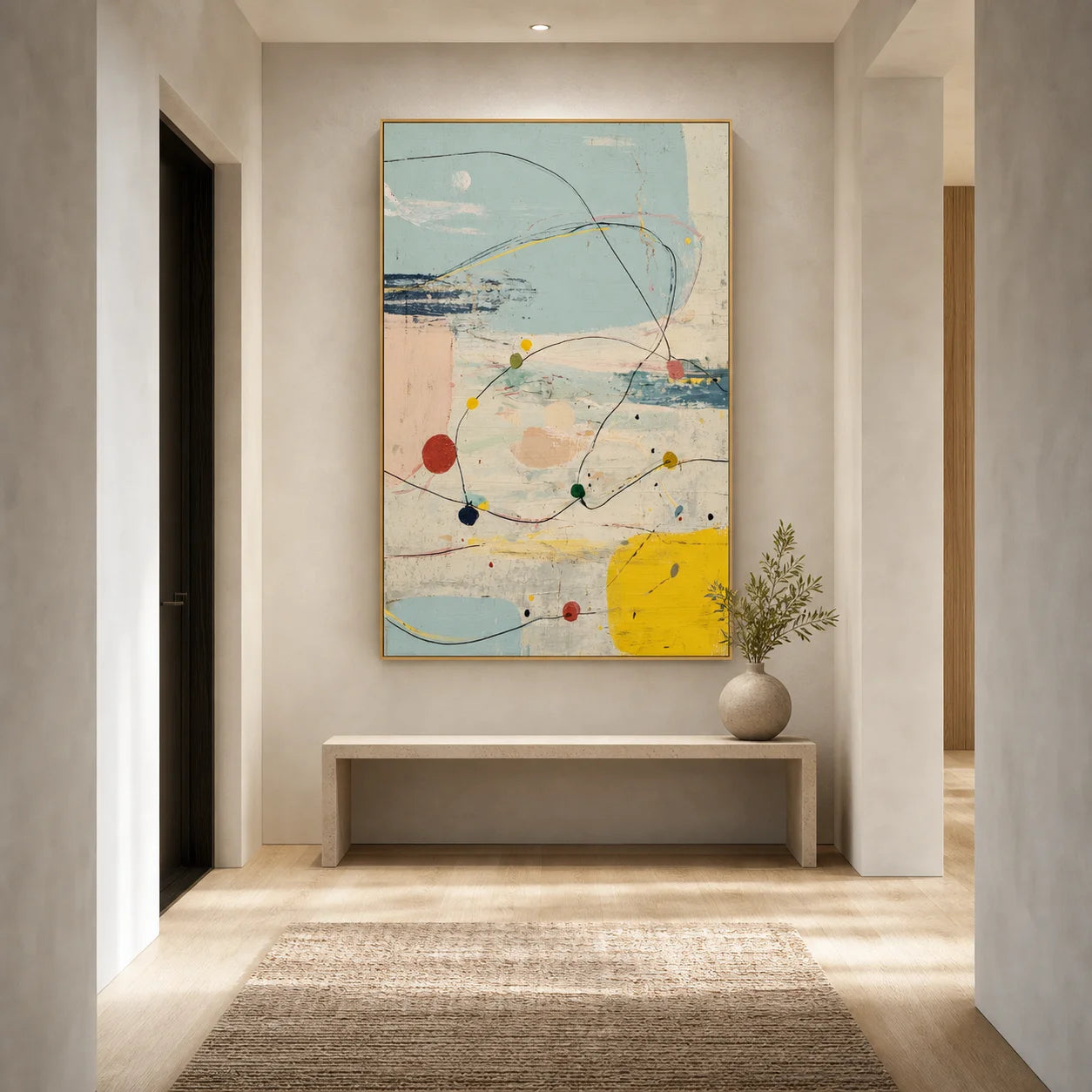 Modern Abstract Line Hand-Painted Oil Painting | Minimalist Geometric Wall Art | Scandinavian Contemporary Canvas Artwork for Living Room, Bedroom & Office # 1094