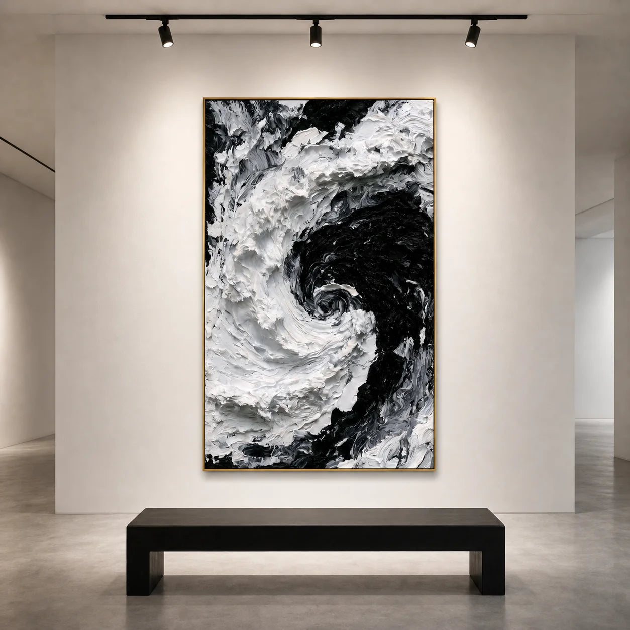 Modern Abstract Black & White Ocean Wave Hand-Painted Oil Painting | Textured Wall Art # 1095